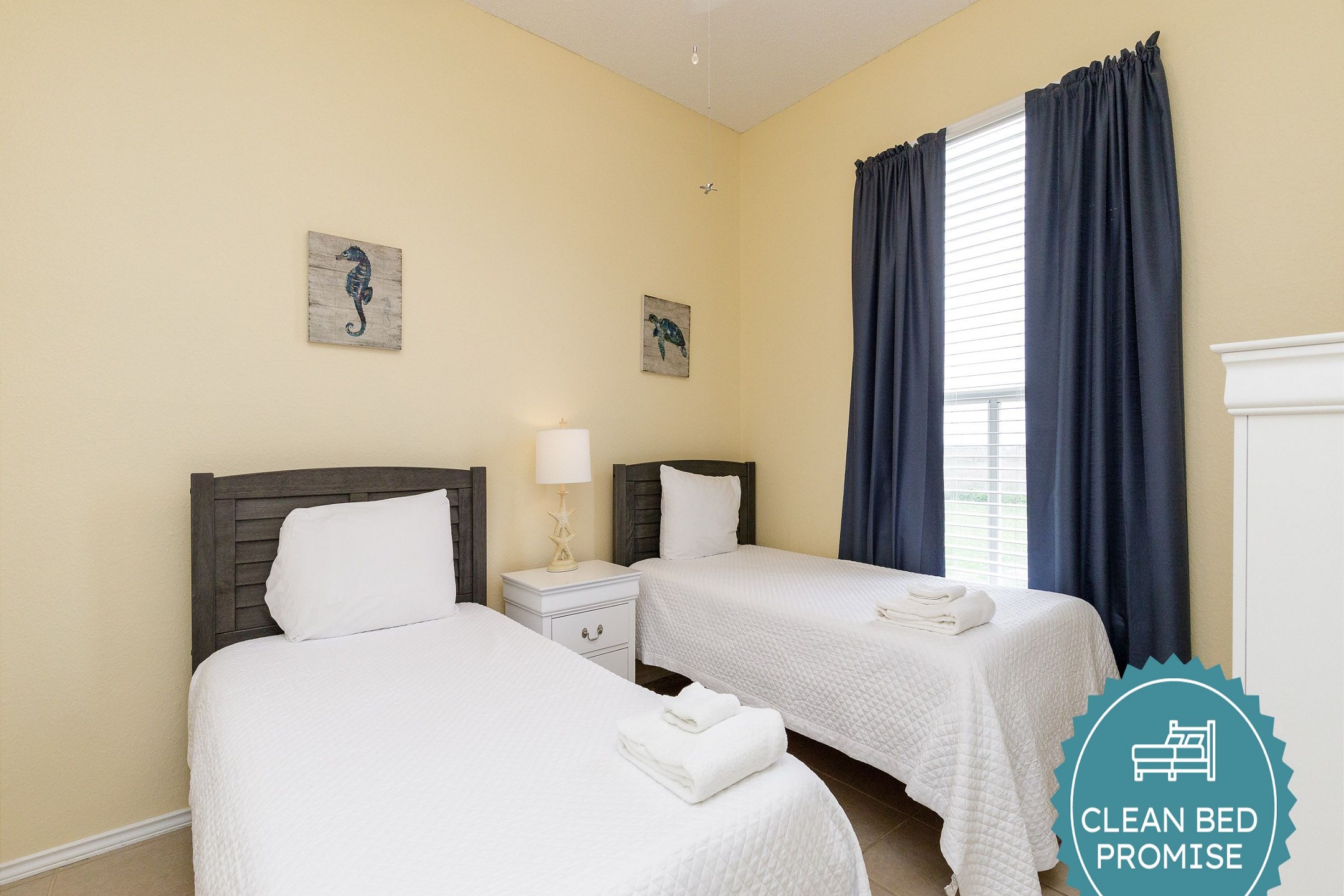 Sleep better at Padre Escapes with our exclusive Clean Bed Promise; providing fresh linens, comforters, and towels washed at high temperatures exceeding CDC recommendations, setting us apart for a truly restful vacation