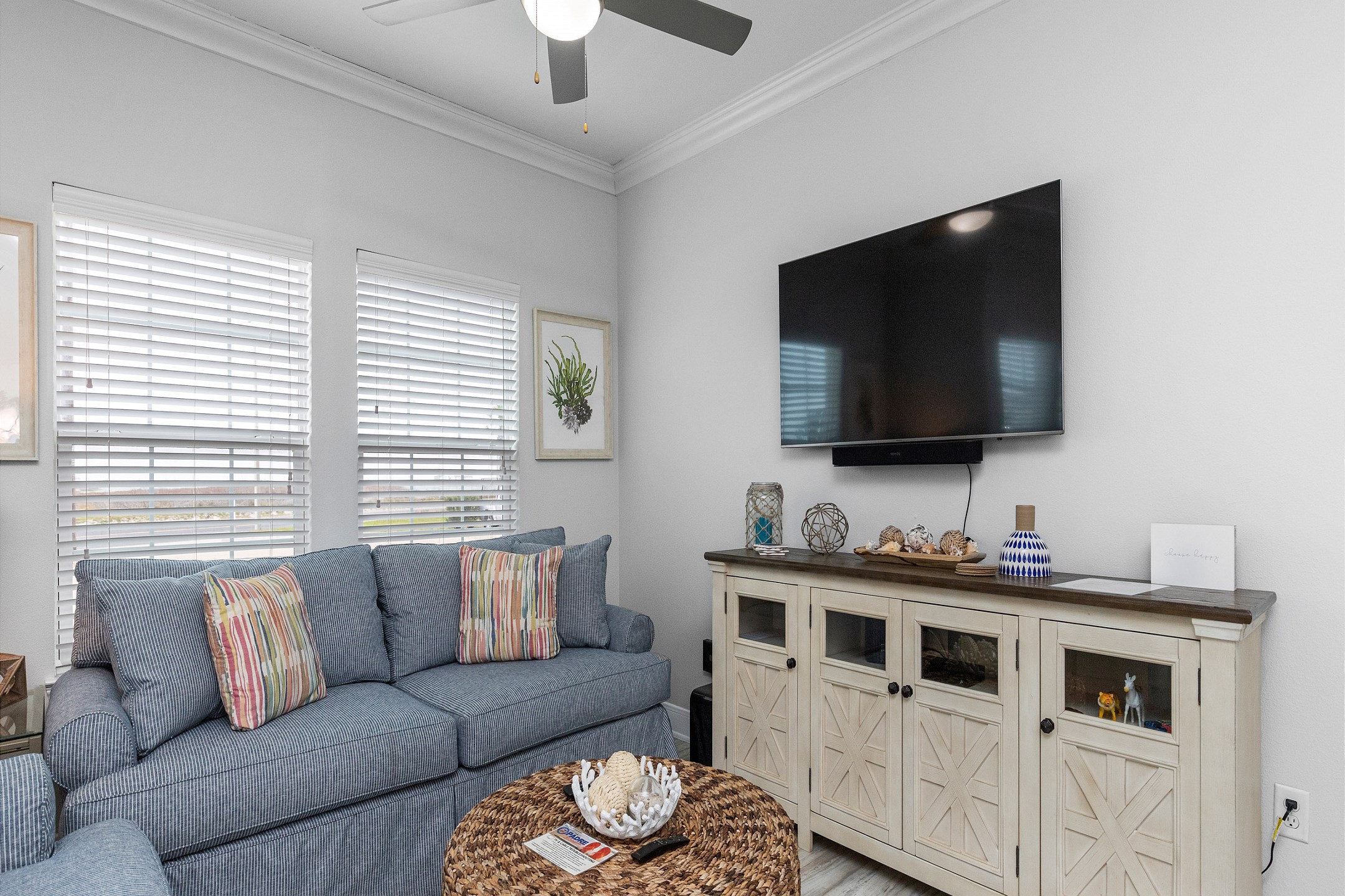 Entertainment center with flat-screen TV and streaming services