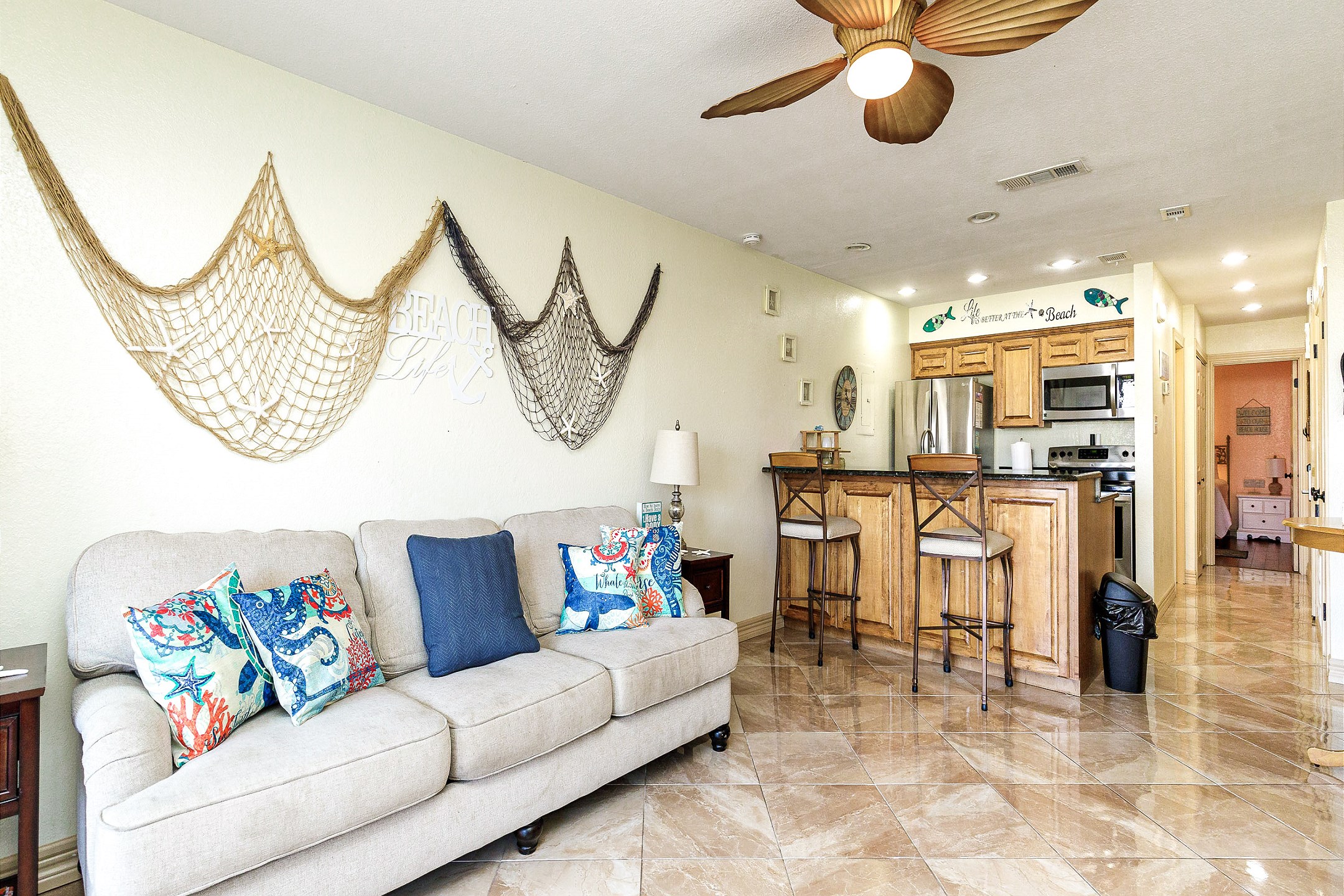 Updated living area with a queen size sleeper sofa 