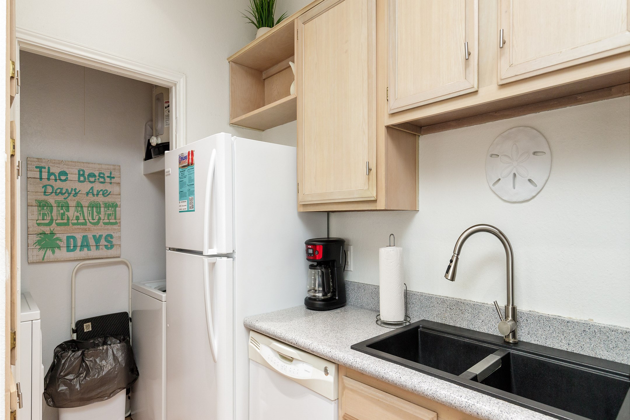 Kitchen area with 12 cup coffee maker 