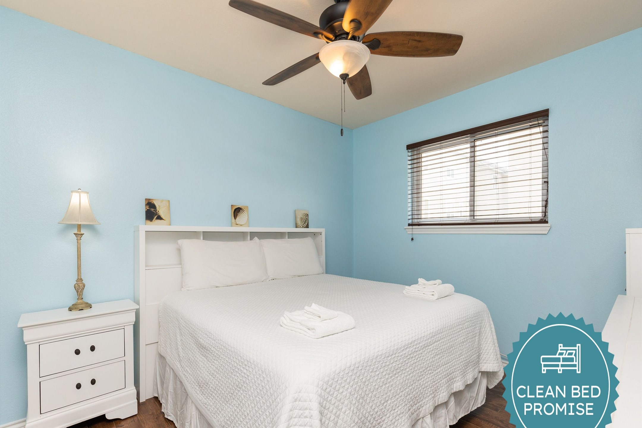 Sleep better at Padre Escapes with our exclusive Clean Bed Promise; providing fresh linens, comforters, and towels washed at high temperatures exceeding CDC recommendations, setting us apart for a truly restful vacation