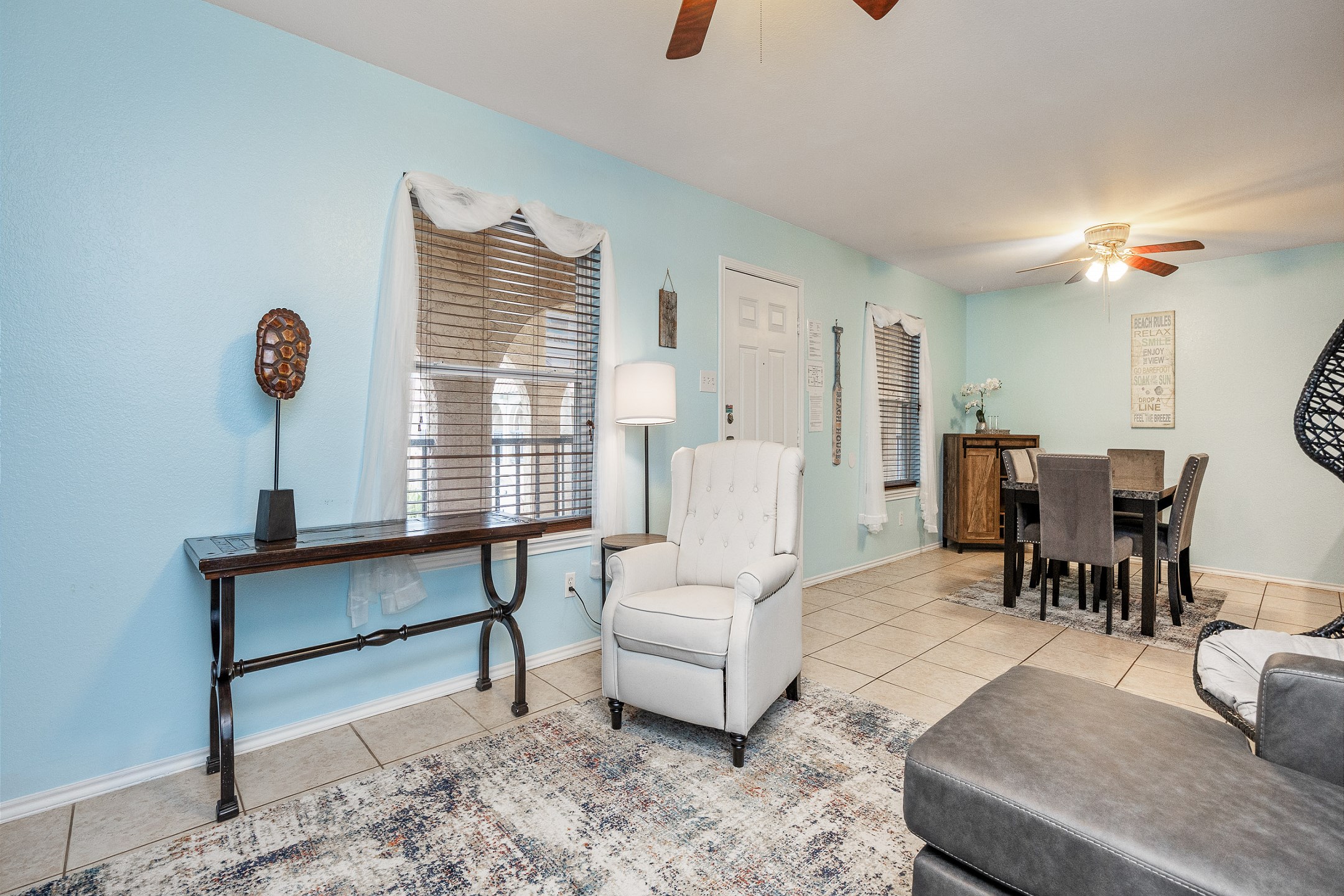 Open concept living area with modern furnishings