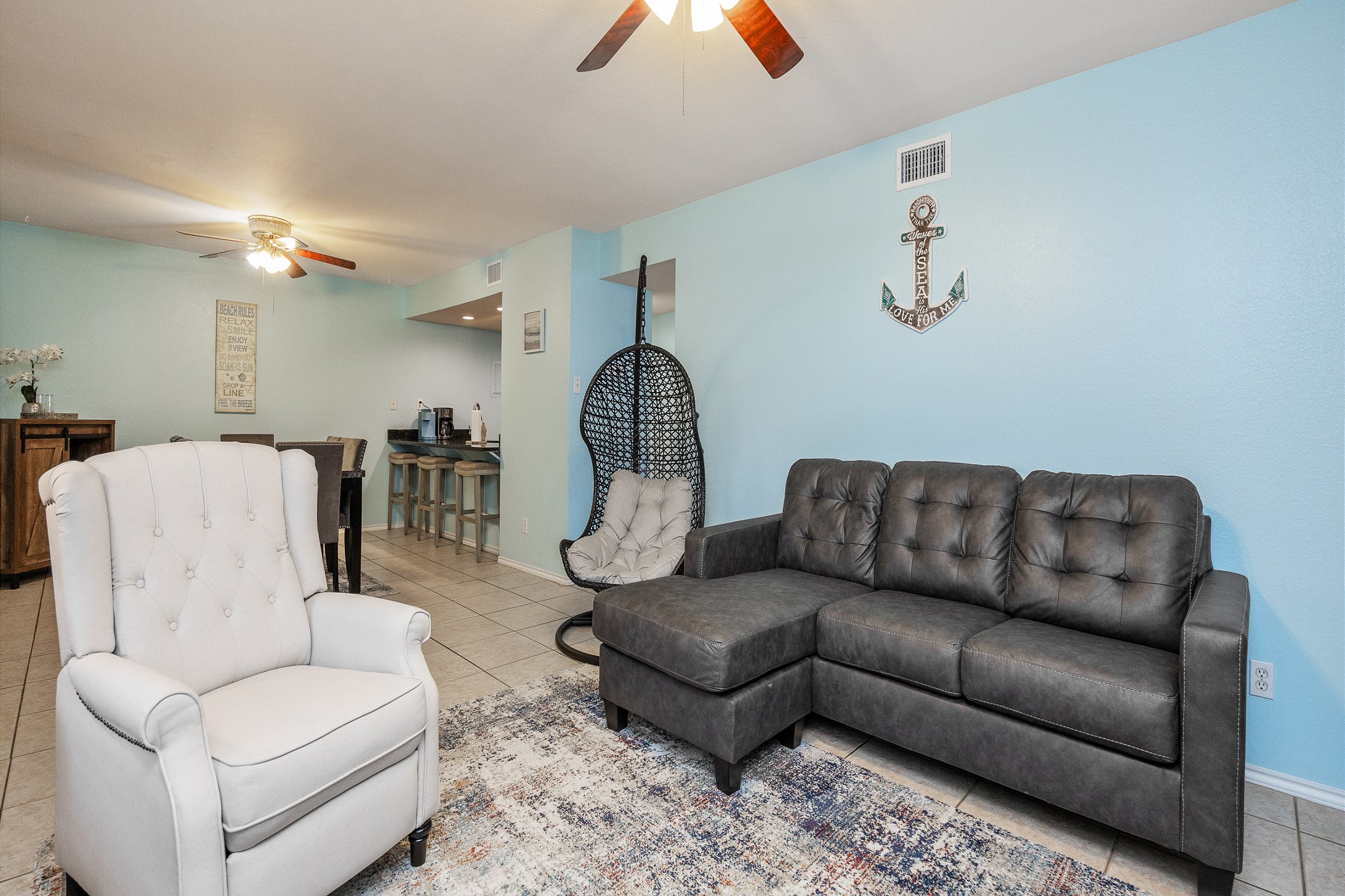 Lots of comfortable seating in the newly updated living area 