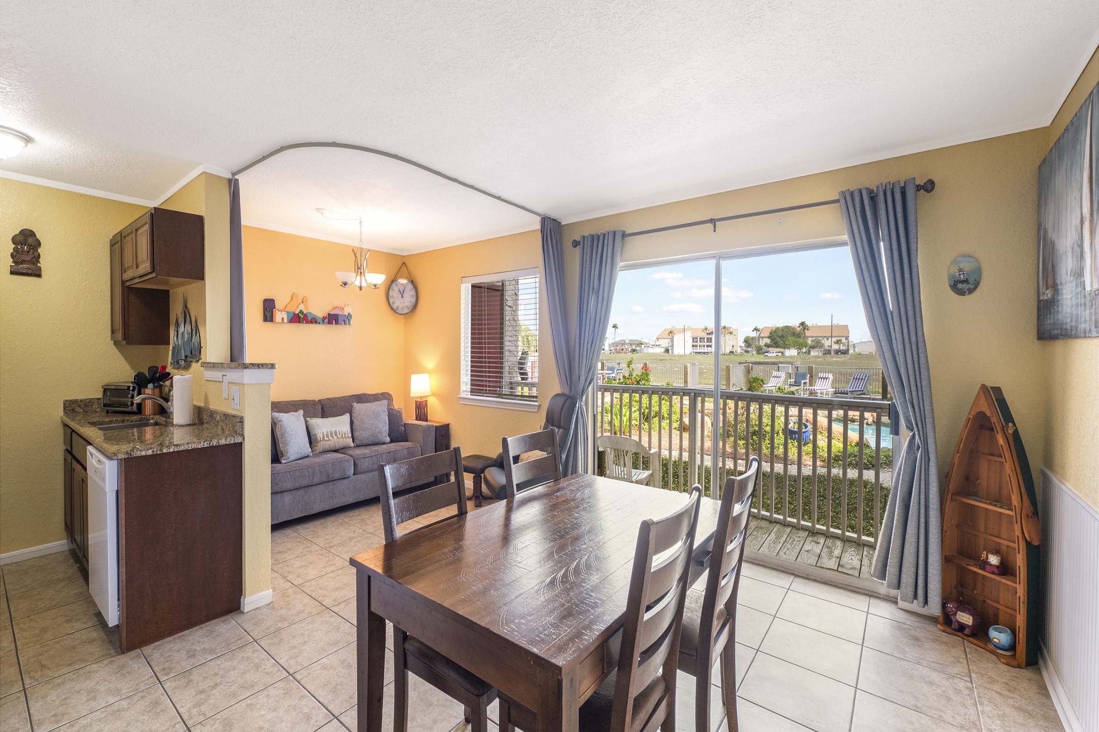 Open concept kitchen, living, and dining area 