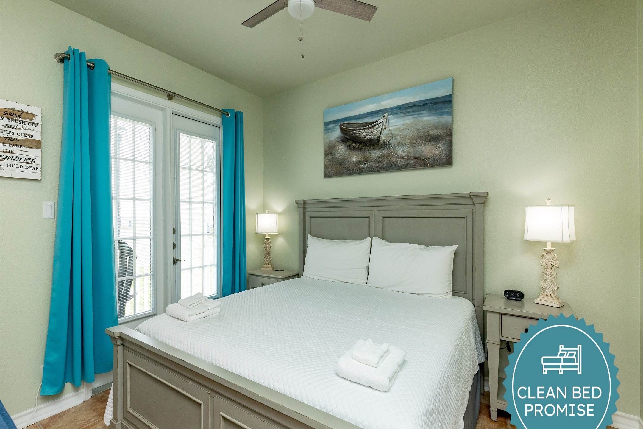 Sleep better at Padre Escapes with our exclusive Clean Bed Promise, providing fresh linens, comforters, and towels washed at high temperatures exceeding CDC recommendations, setting us apart for a truly restful vacation 