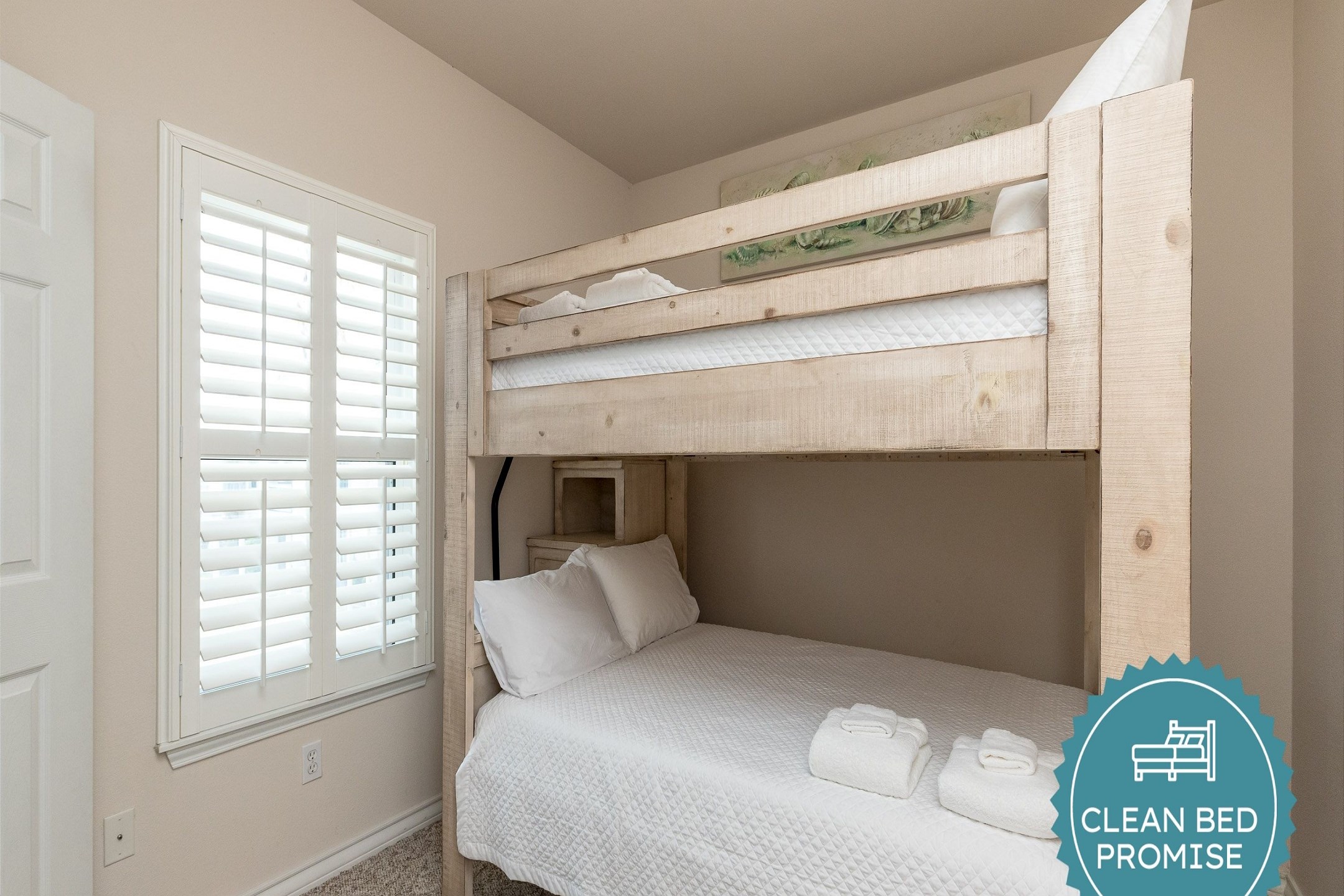 Sleep better at Padre Escapes with our exclusive Clean Bed Promise; providing fresh linens, comforters, and towels washed at high temperatures exceeding CDC recommendations, setting us apart for a truly restful vacation