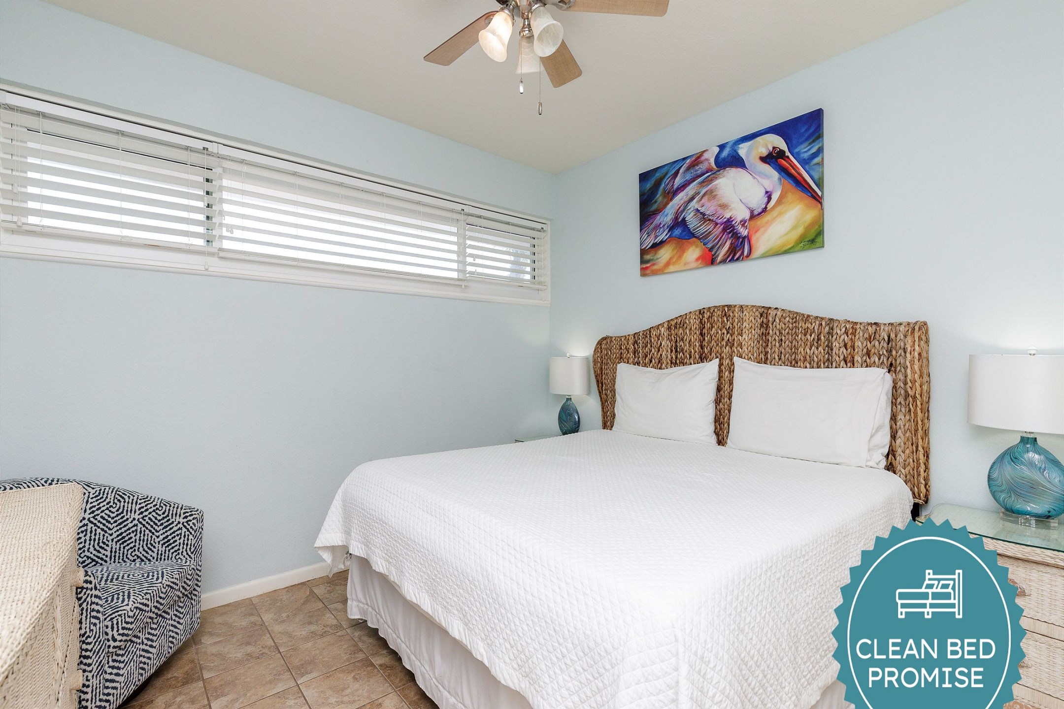 Sleep better at Padre Escapes with our exclusive Clean Bed Promise; providing fresh linens, comforters, and towels washed at high temperatures exceeding CDC recommendations, setting us apart for a truly restful vacation