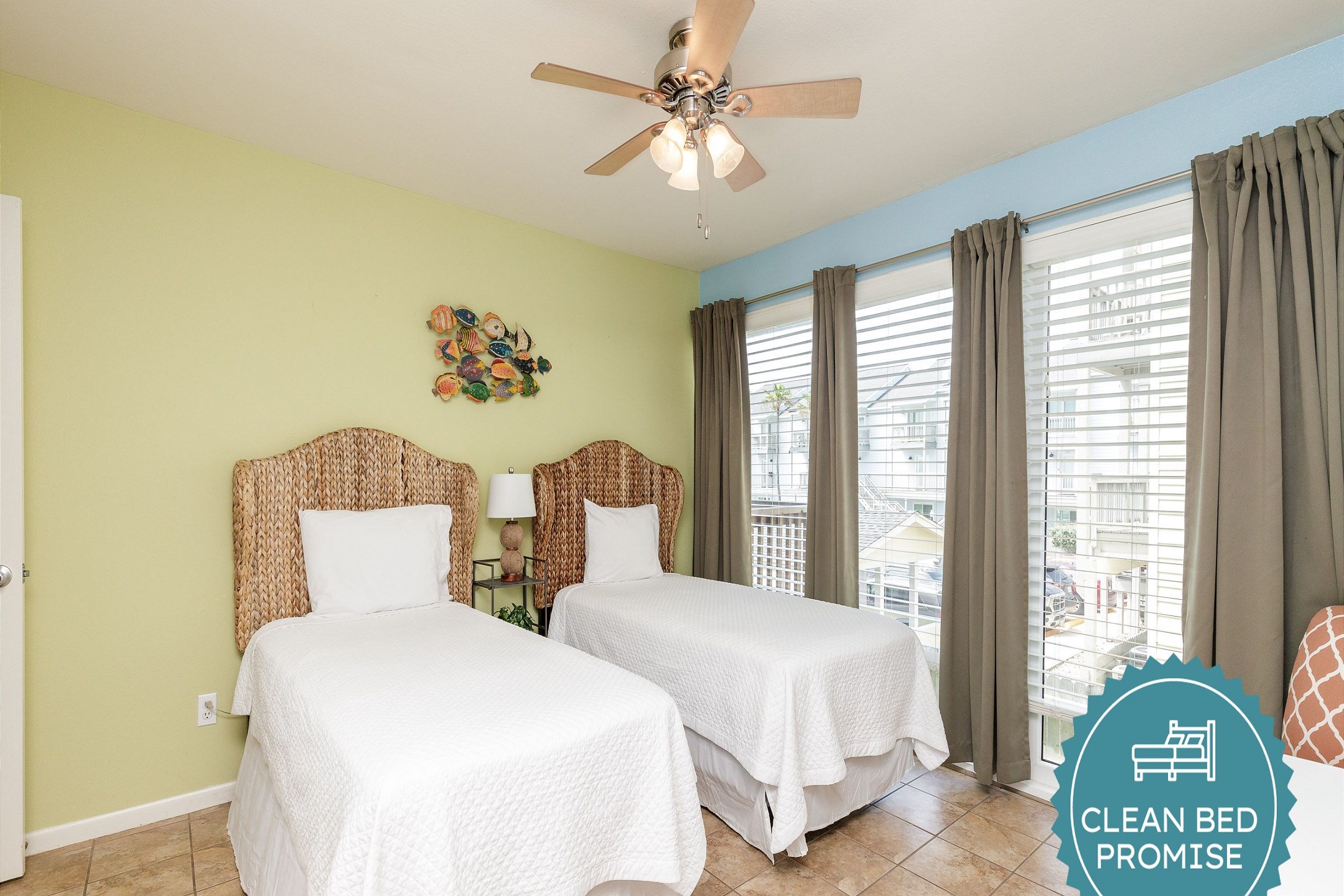 Sleep better at Padre Escapes with our exclusive Clean Bed Promise; providing fresh linens, comforters, and towels washed at high temperatures exceeding CDC recommendations, setting us apart for a truly restful vacation