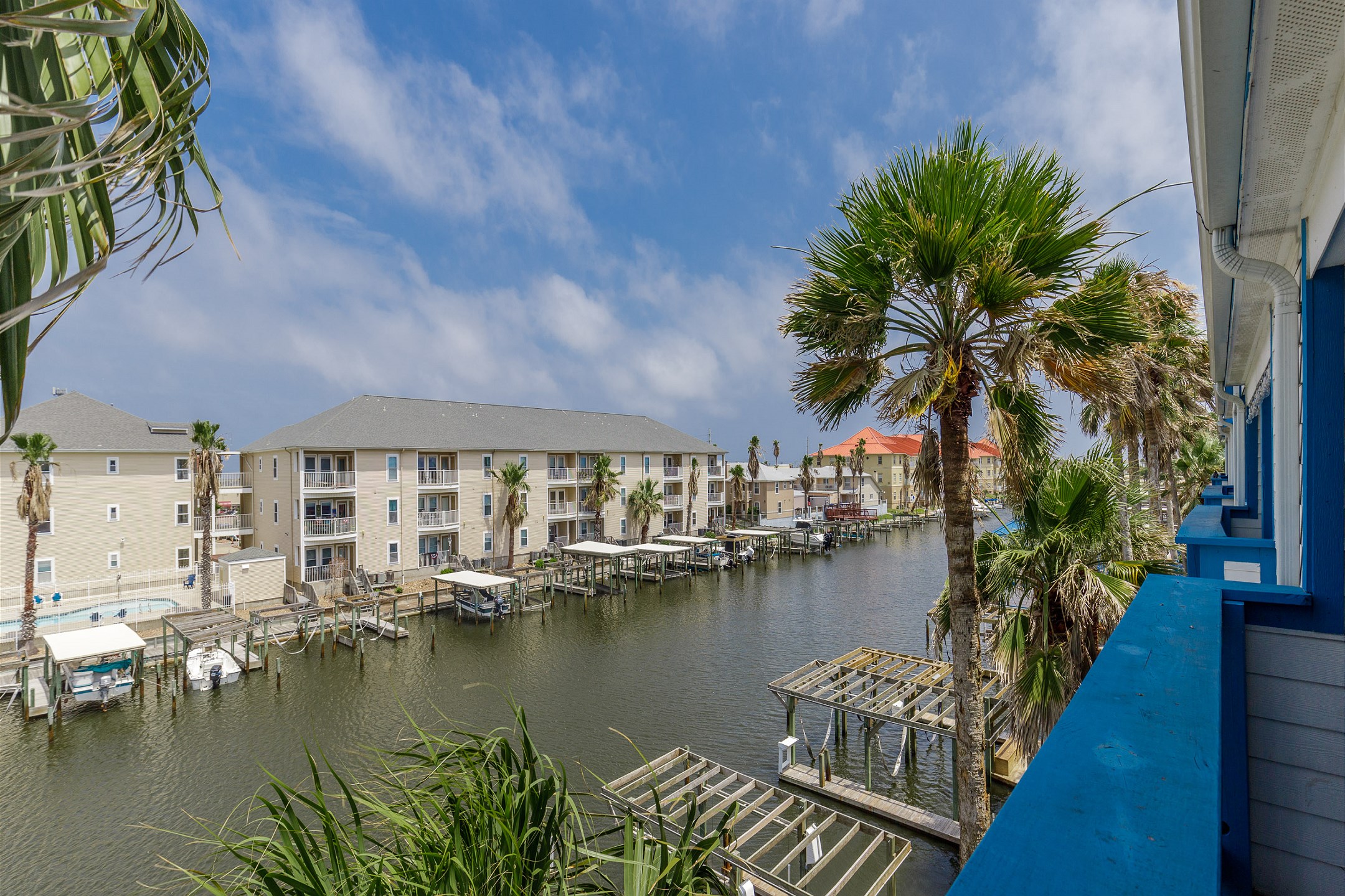 Feel the Texas breeze off your private, third floor balcony with views of the canal