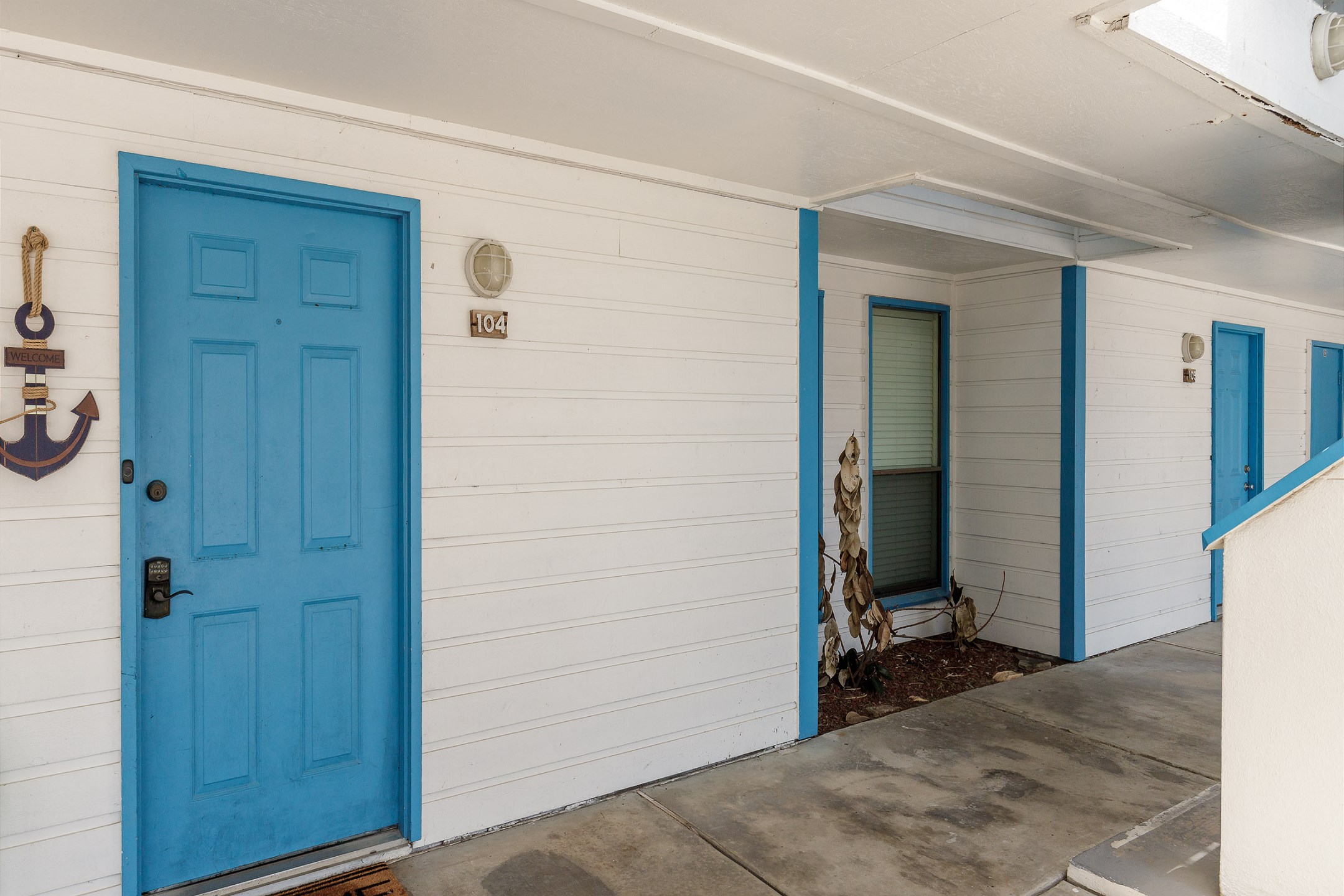 Front entrance on the first floor, #104 with coded lock for extra security 