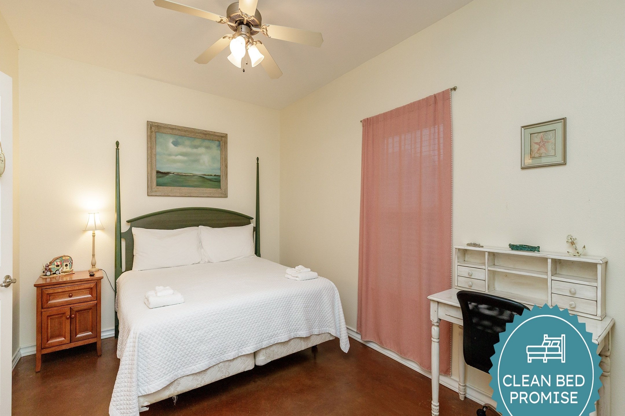 Sleep better at Padre Escapes with our exclusive Clean Bed Promise; providing fresh linens, comforters, and towels washed at high temperatures exceeding CDC recommendations, setting us apart for a truly restful vacation
