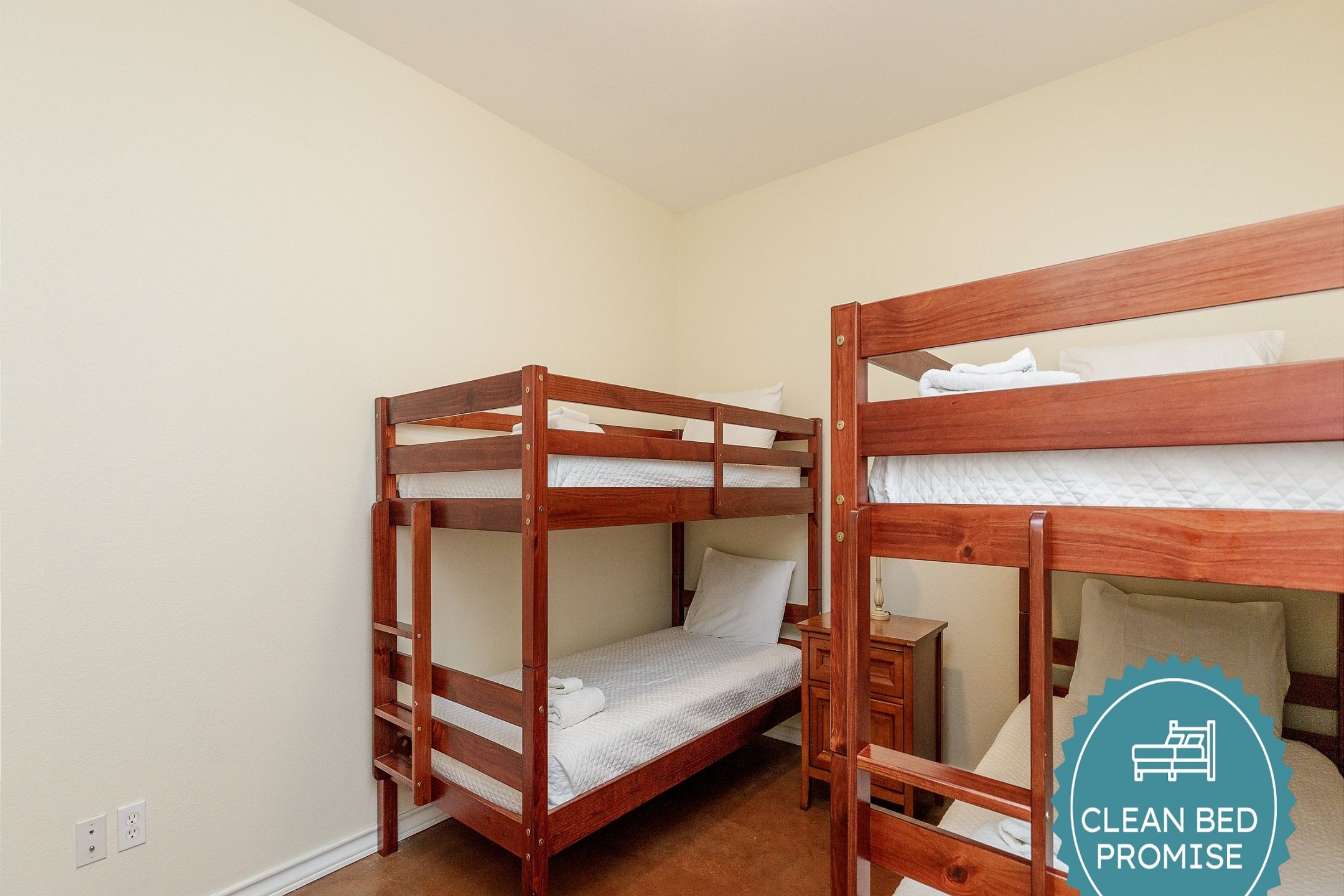 Sleep better at Padre Escapes with our exclusive Clean Bed Promise; providing fresh linens, comforters, and towels washed at high temperatures exceeding CDC recommendations, setting us apart for a truly restful vacation