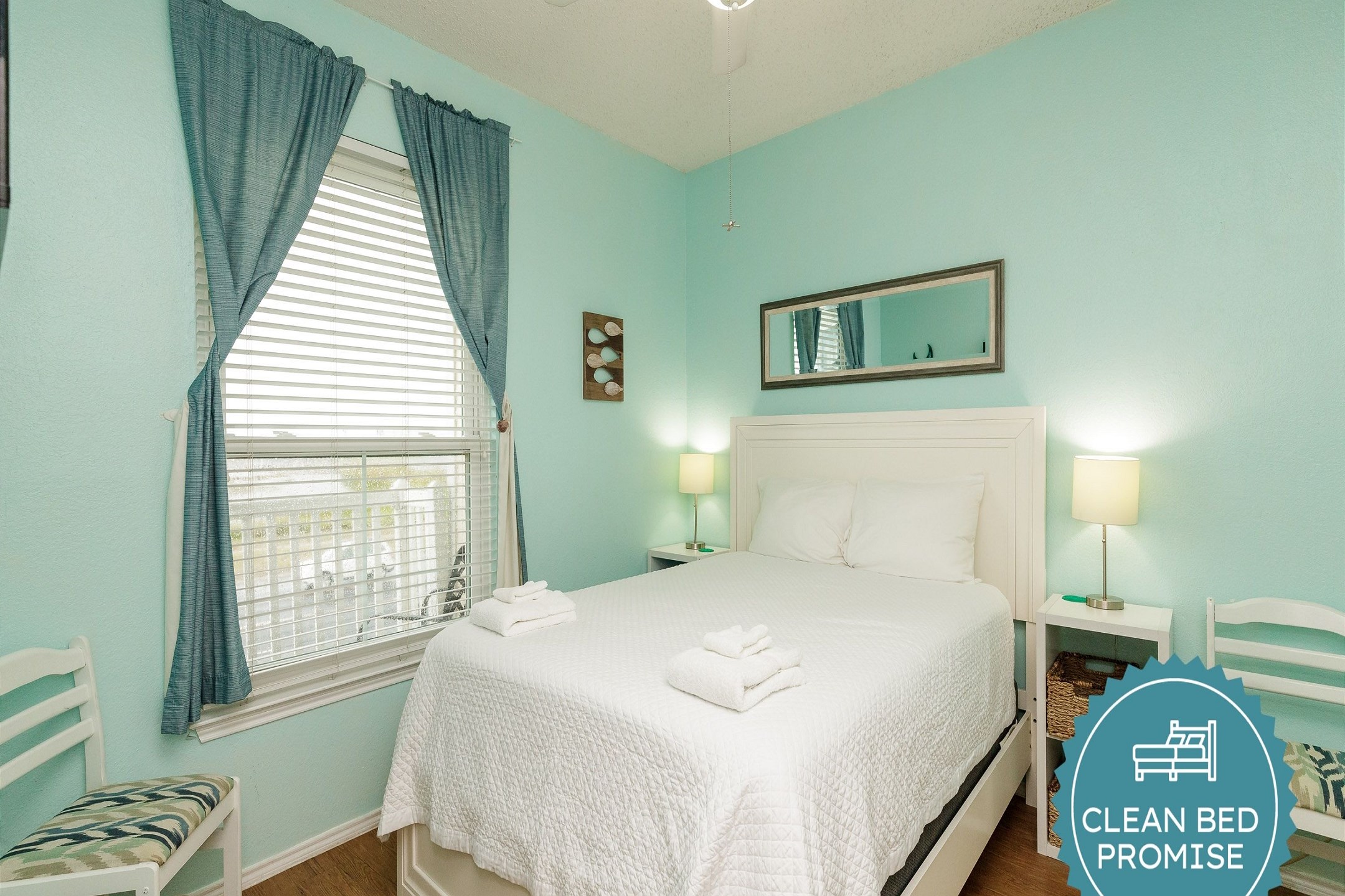 Sleep better at Padre Escapes with our exclusive Clean Bed Promise; providing fresh linens, comforters, and towels washed at high temperatures exceeding CDC recommendations, setting us apart for a truly restful vacation