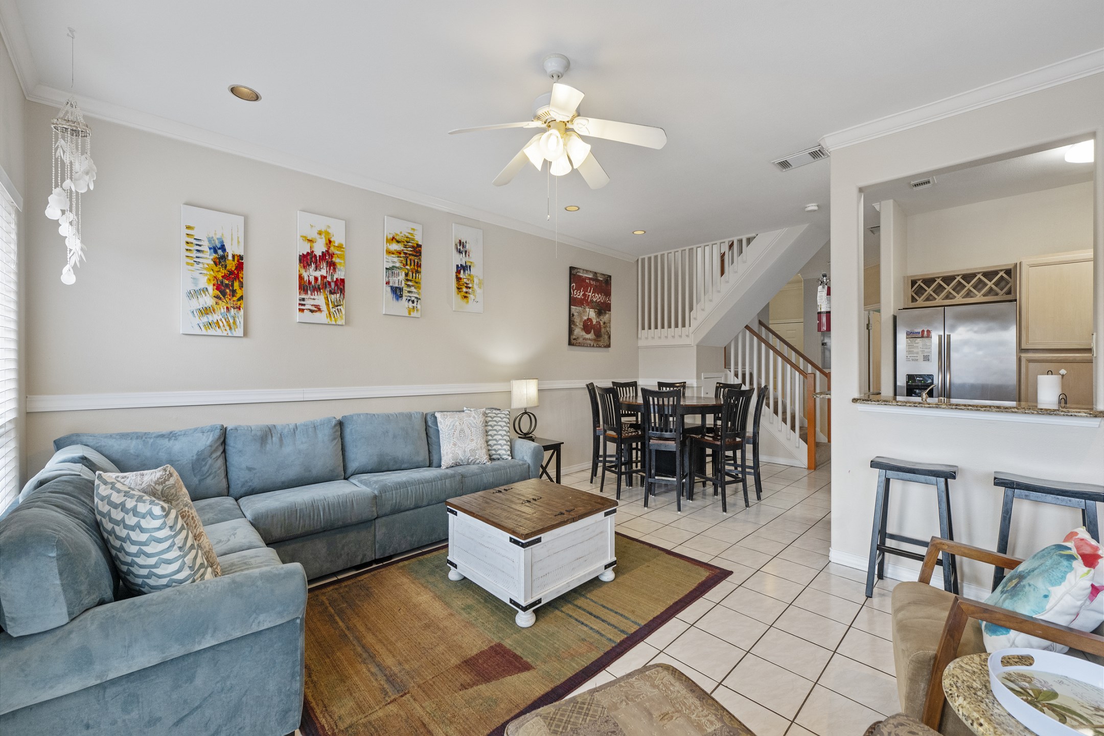 Spacious living area perfect for gathering together after a day at the beach or fishing