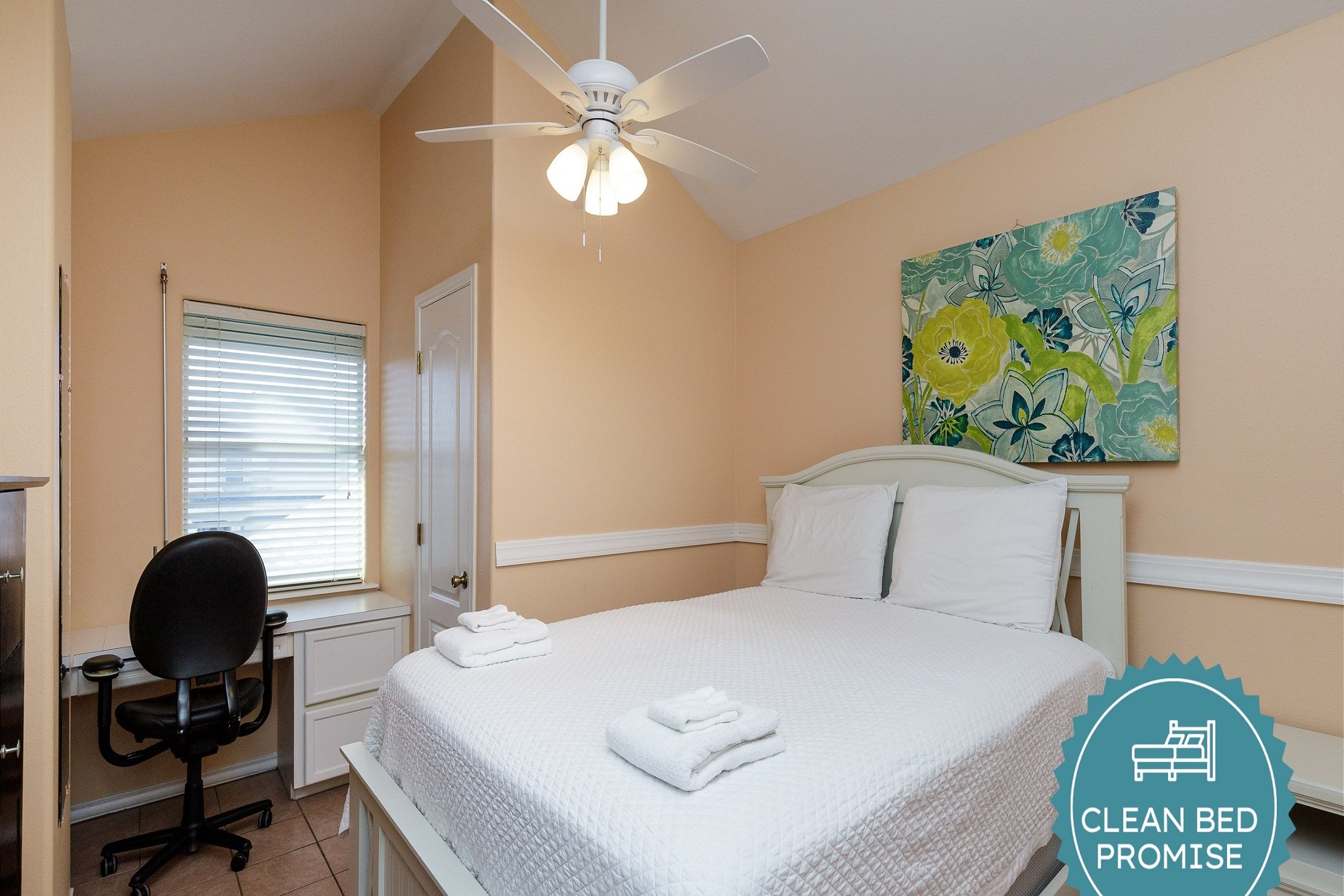 Sleep better at Padre Escapes with our exclusive Clean Bed Promise, providing fresh linens, comforters, and towels washed at high temperatures exceeding CDC recommendations, setting us apart for a truly restful vacation