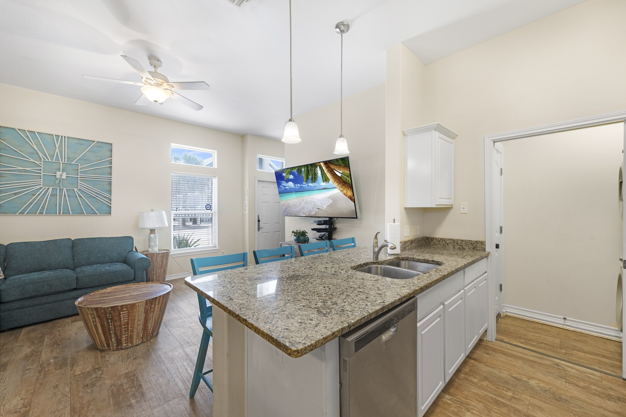 Thoughtfully designed open layout combining the living, kitchen, and dining areas 