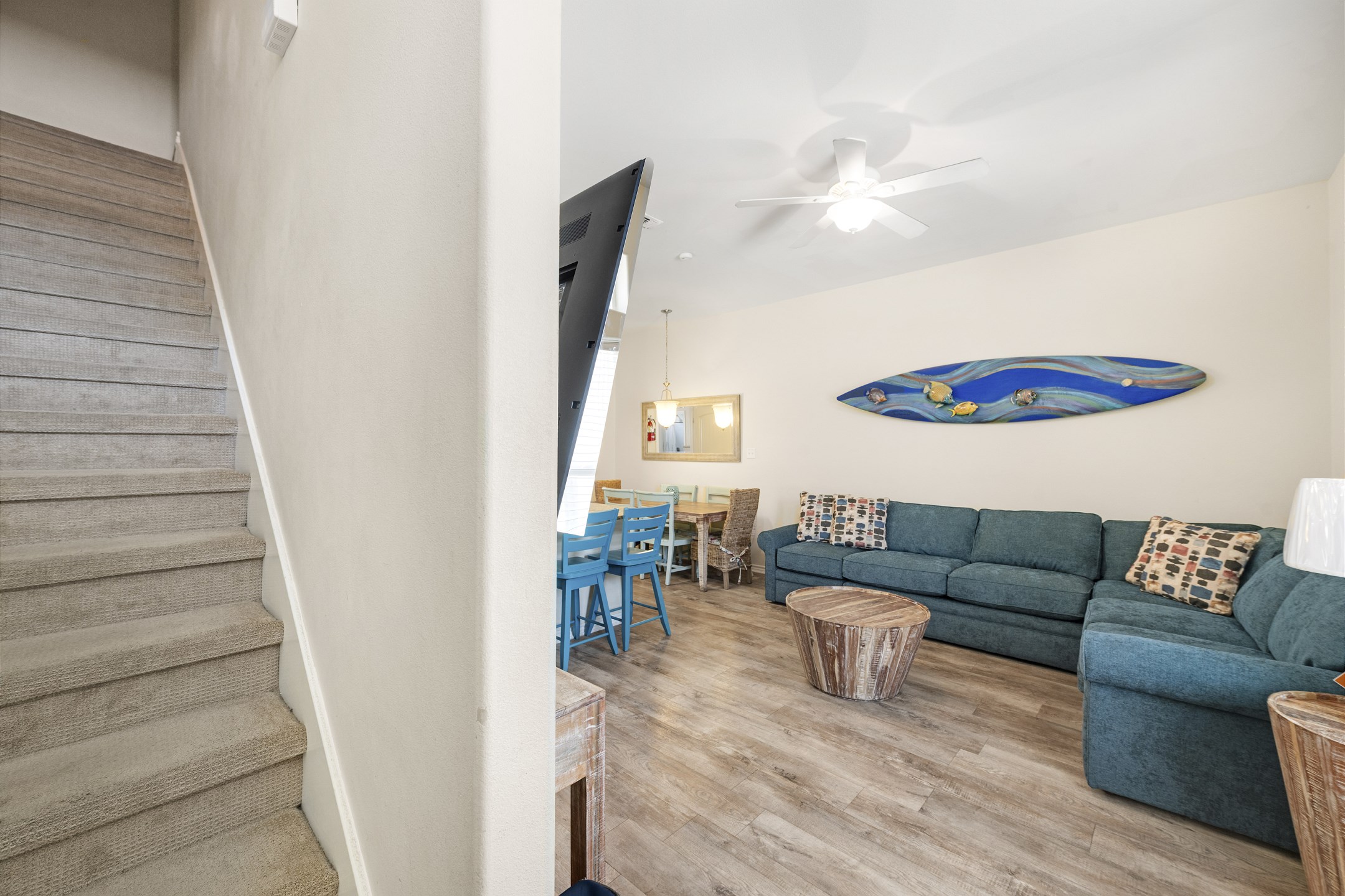 Spacious layout for the whole family with comfy furniture and easy access to the second floor bedrooms