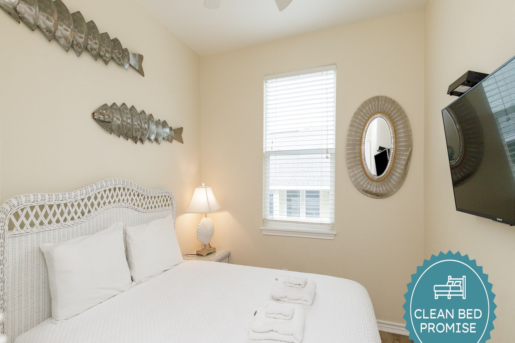 Sleep better at Padre Escapes with our exclusive Clean Bed Promise; providing fresh linens, comforters, and towels washed at high temperatures exceeding CDC recommendations, setting us apart for a truly restful vacation