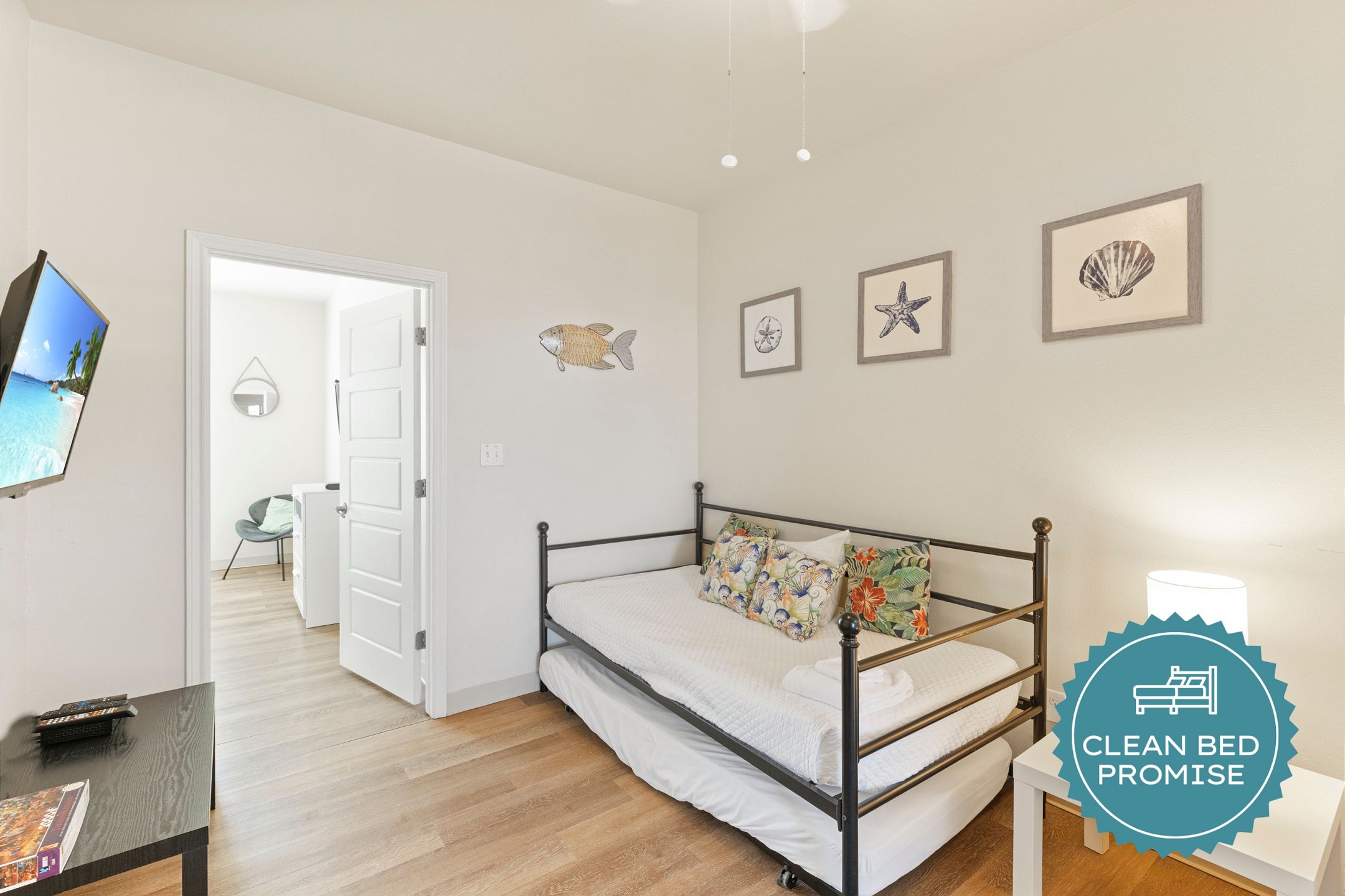 Sleep better at Padre Escapes with our exclusive Clean Bed Promise, providing fresh linens, comforters, and towels washed at high temperatures exceeding CDC recommendations, setting us apart for a truly restful vacation 