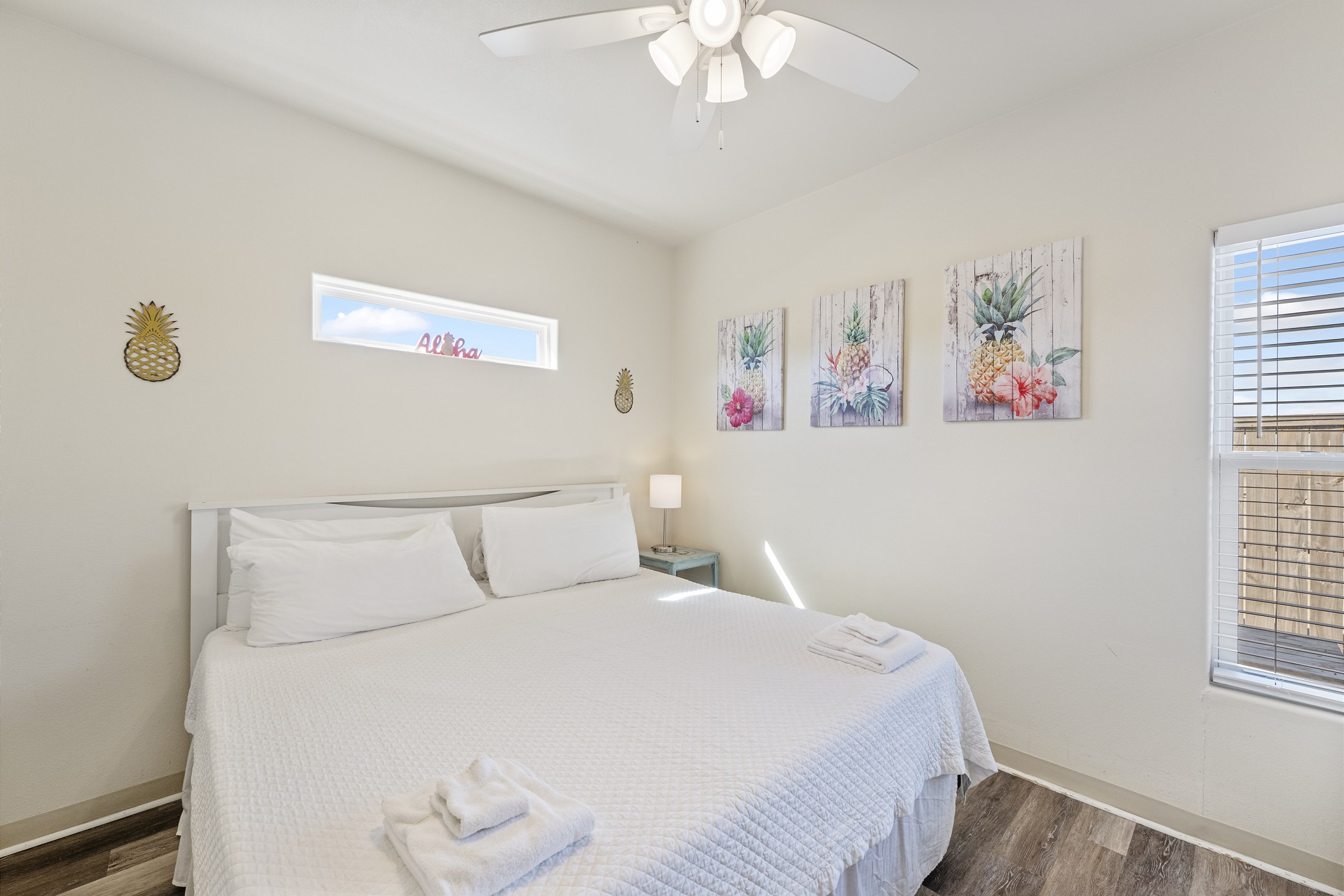 Master bedroom on the first floor with king size bed and flat screen TV