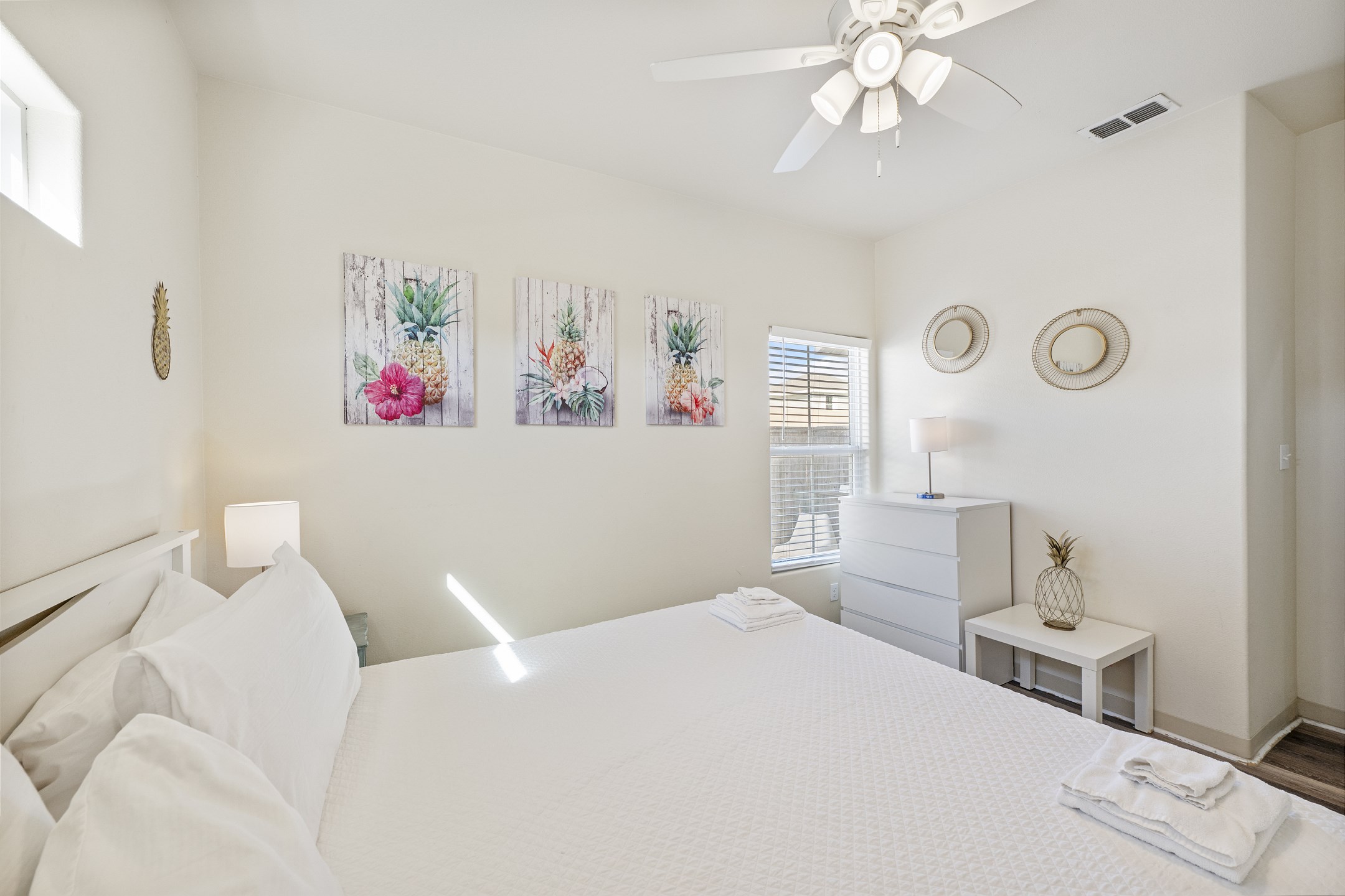 Master bedroom on the first floor with king size bed and flat screen TV