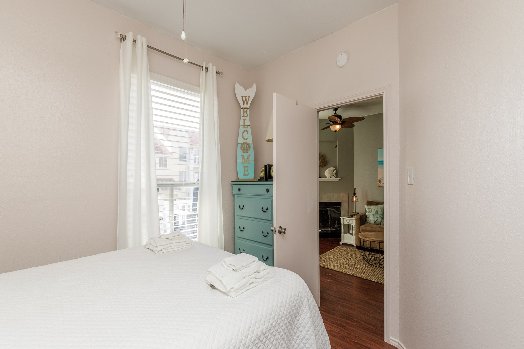 Master bedroom with queen size bed and new bed frame 