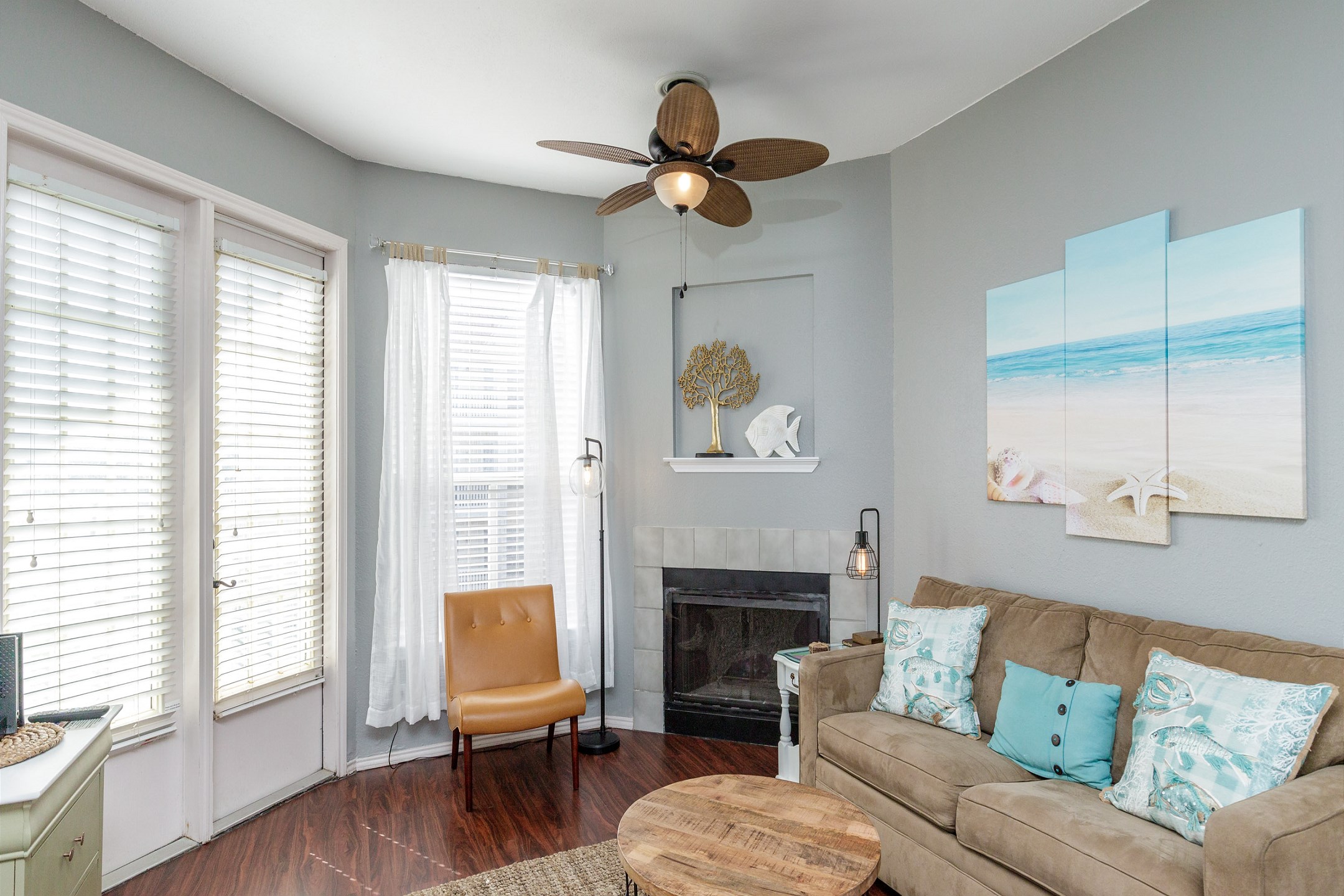 Open living area with a new queen size sleeper sofa 