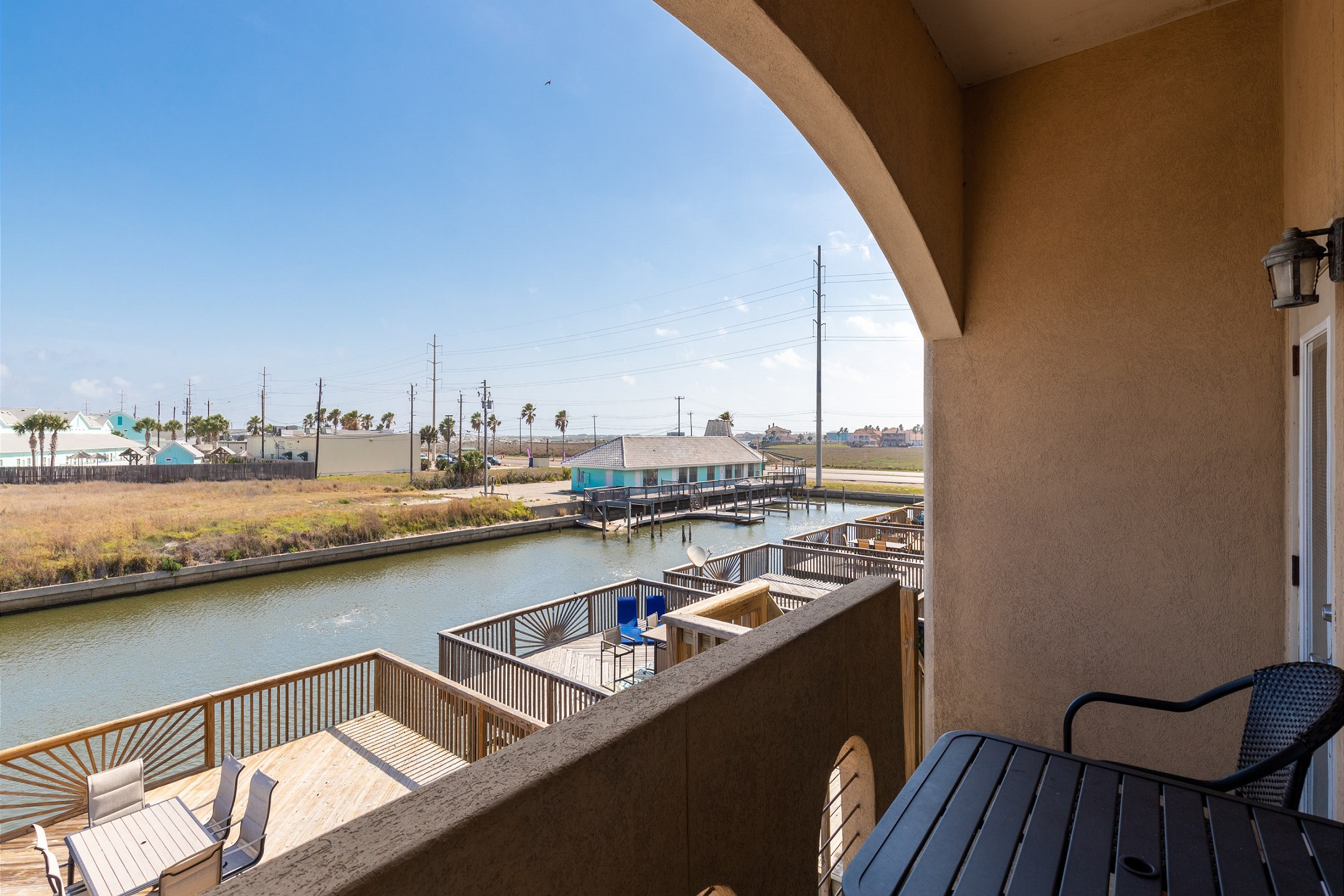 Private balcony off the living area with a beautiful view of the canal 