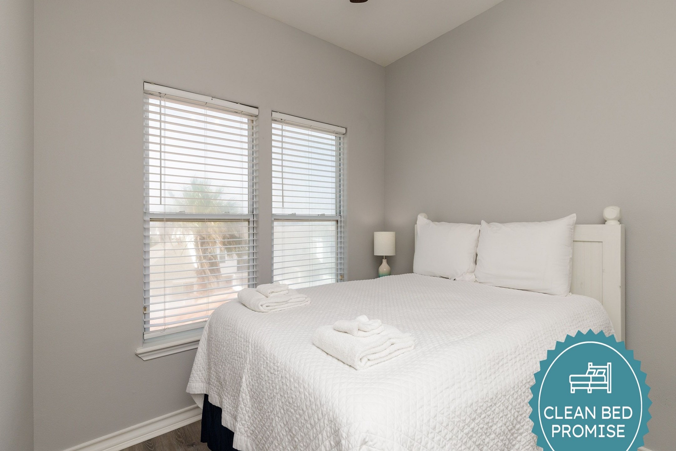 Sleep better at Padre Escapes with our exclusive Clean Bed Promise; providing fresh linens, comforters, and towels washed at high temperatures exceeding CDC recommendations, setting us apart for a truly restful vacation