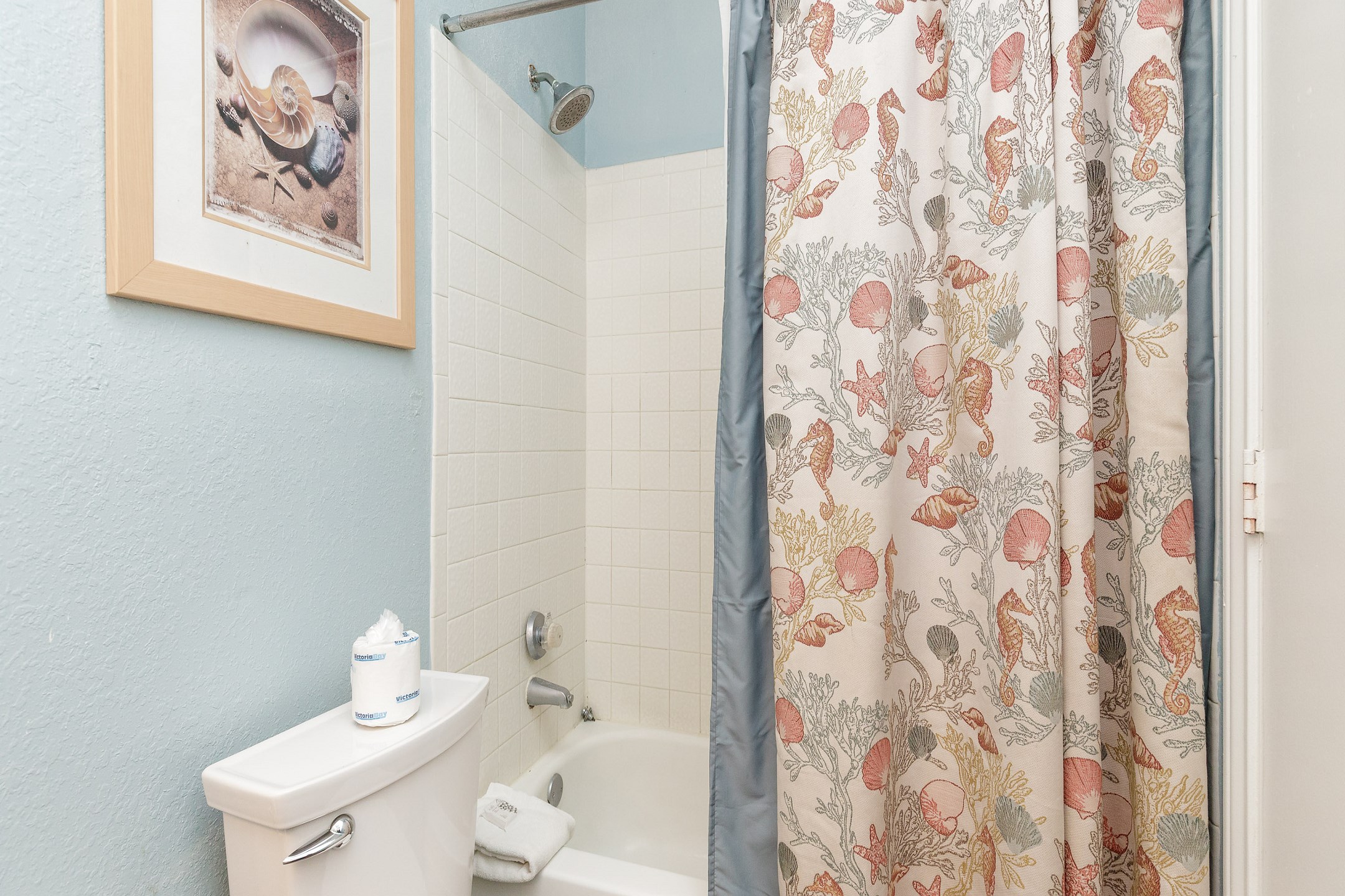 Guest bathroom with tub and shower 