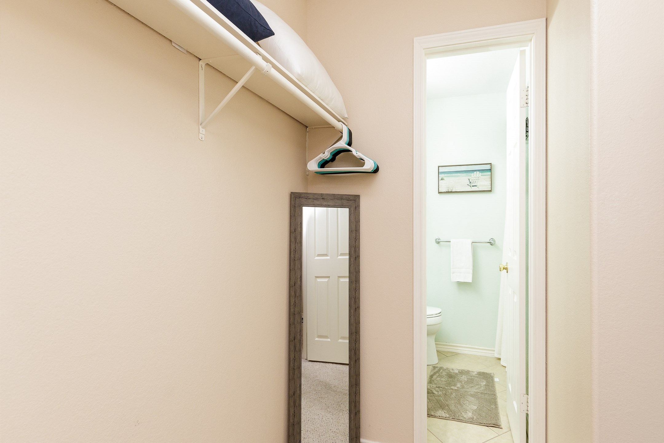 Generously sized walk-in closet in the master bedroom, perfect for unpacking and storing your vacation essentials