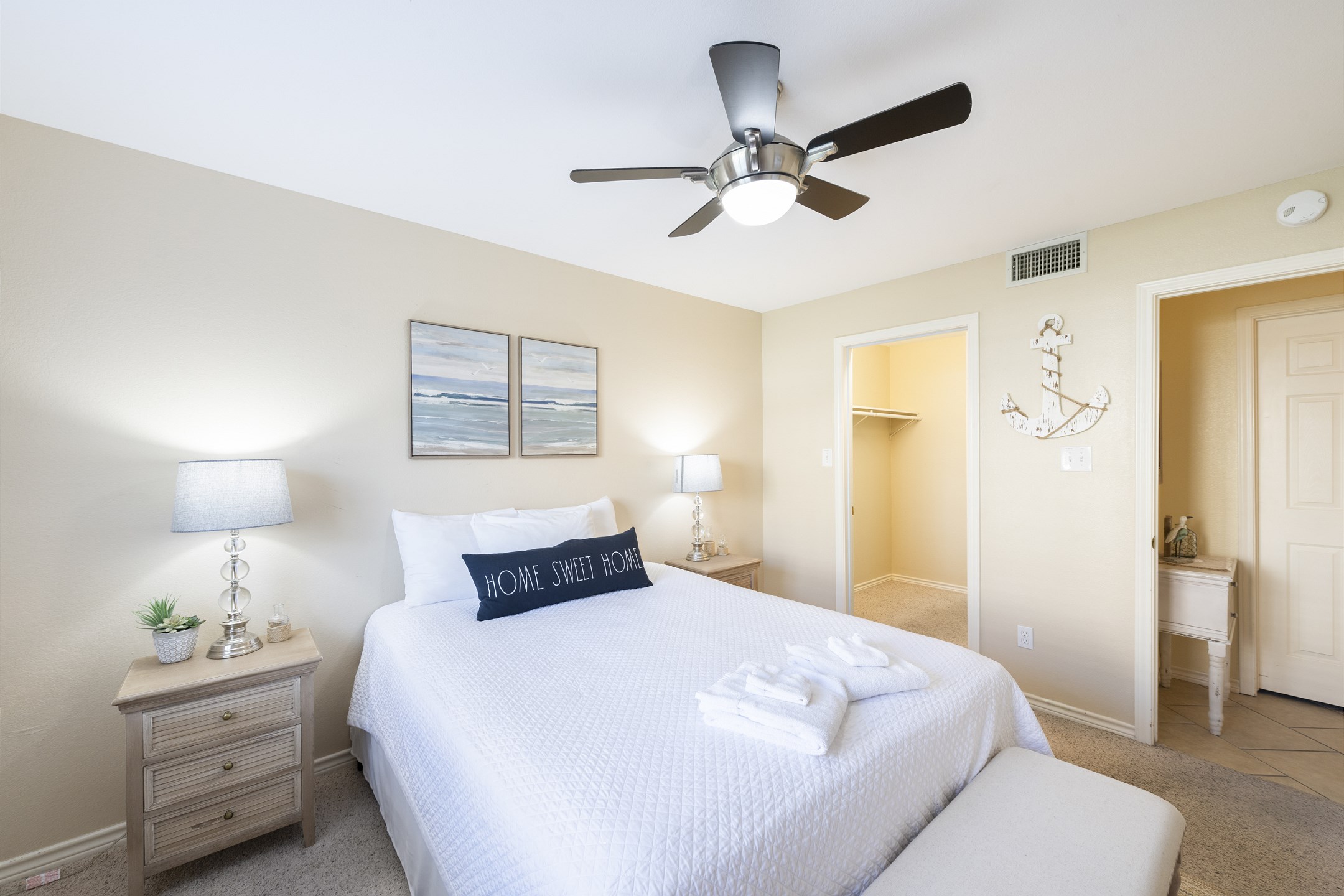 Master bedroom with queen size bed and private bathroom 