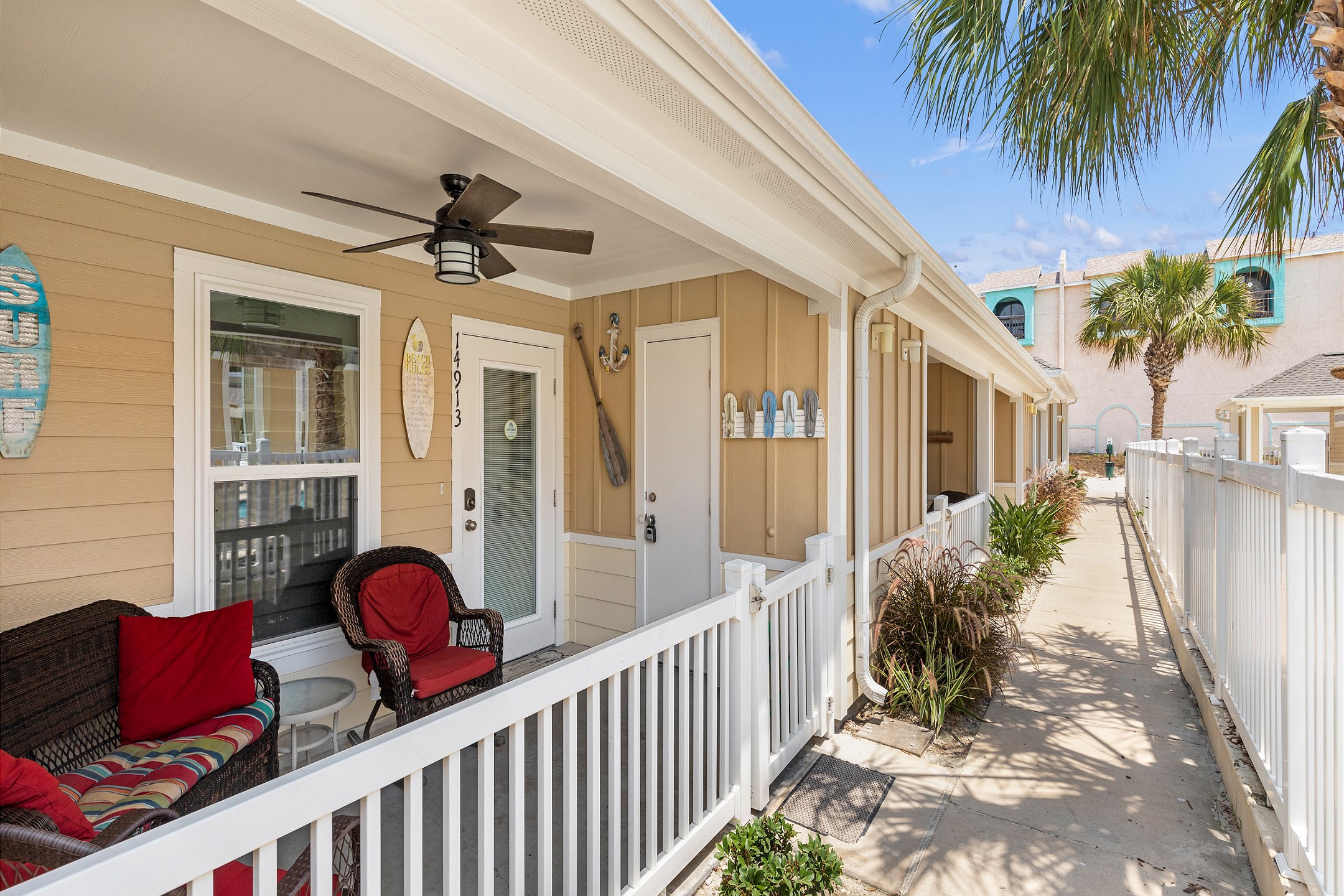 Two reserved parking spaces located behind your townhome - walk around to your front door located right across the pool 
