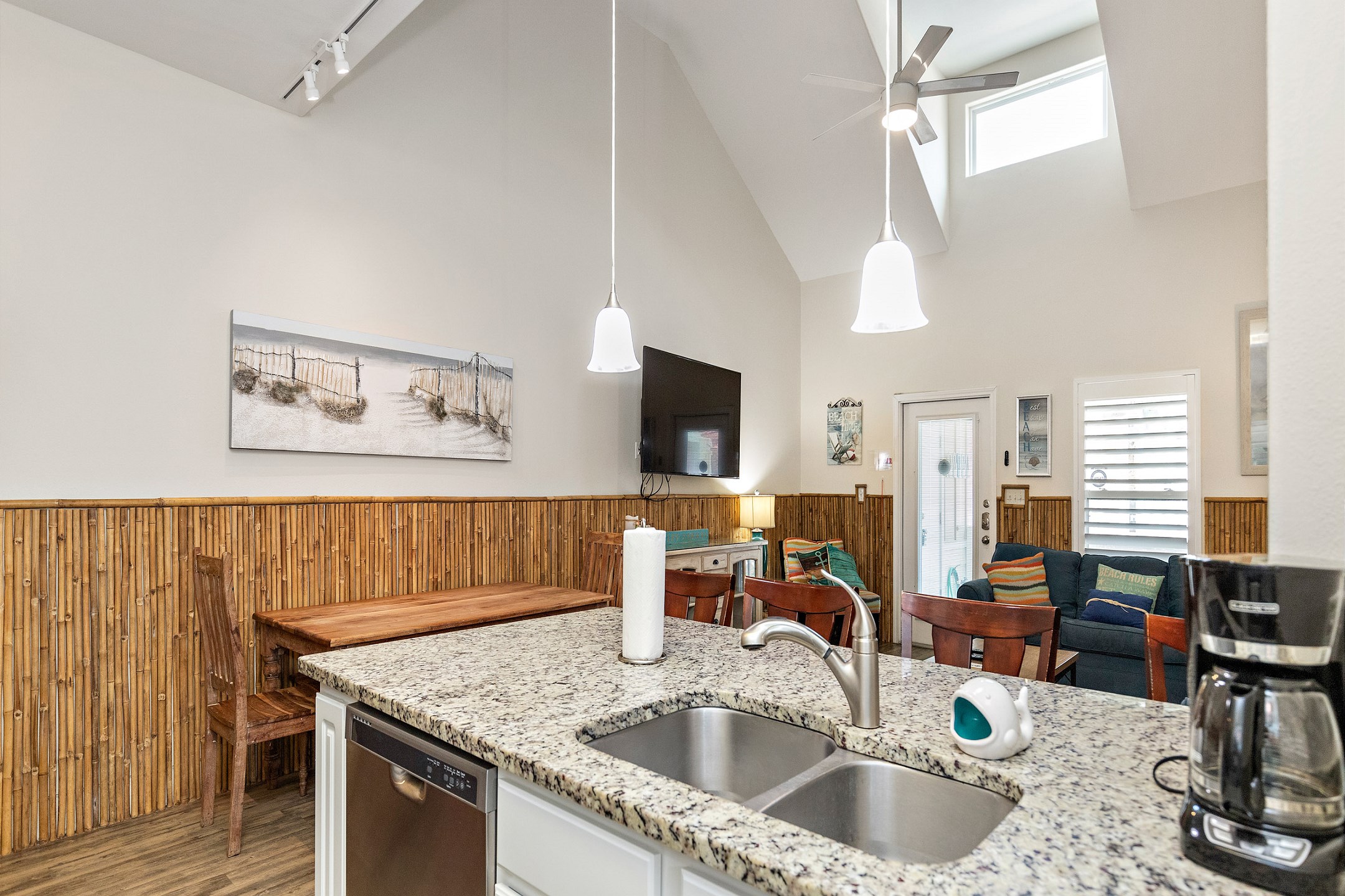 Open concept kitchen with 12-cup coffee maker 