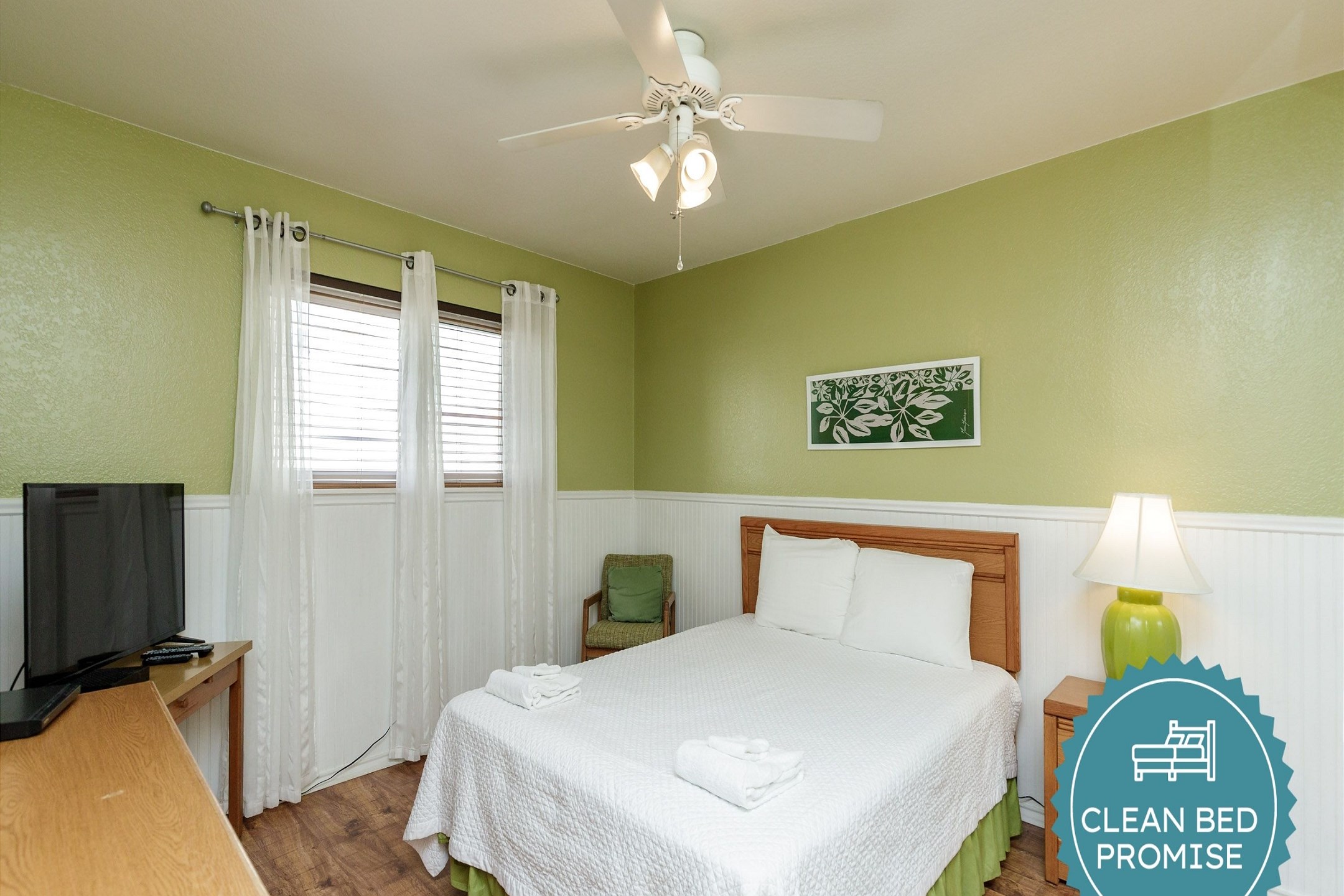 Sleep better at Padre Escapes with our exclusive Clean Bed Promise; providing fresh linens, comforters, and towels washed at high temperatures exceeding CDC recommendations, setting us apart for a truly restful vacation