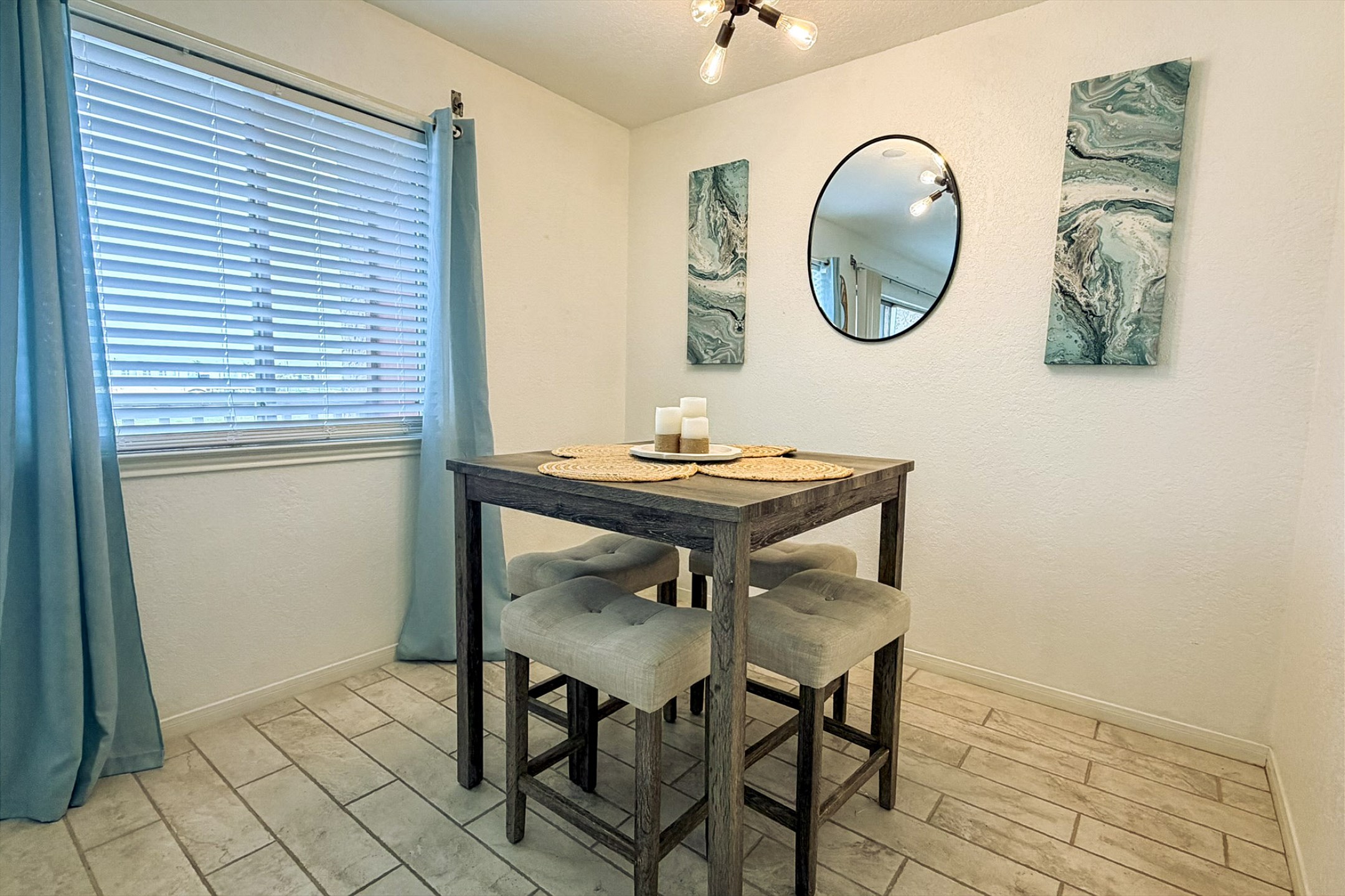 Dining area with seating for four for meals together or game night