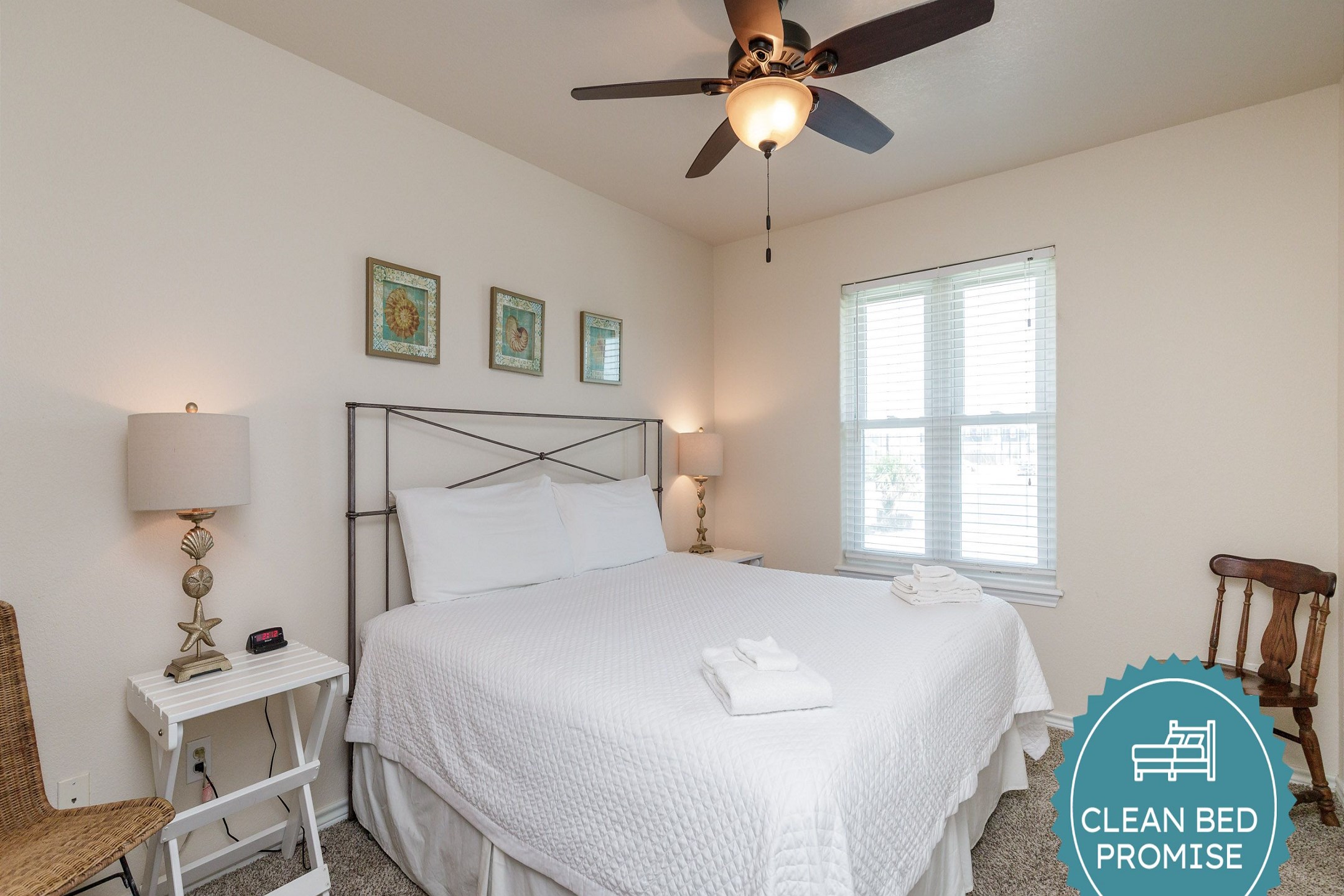 Sleep better at Padre Escapes with our exclusive Clean Bed Promise; providing fresh linens, comforters, and towels washed at high temperatures exceeding CDC recommendations, setting us apart for a truly restful vacation