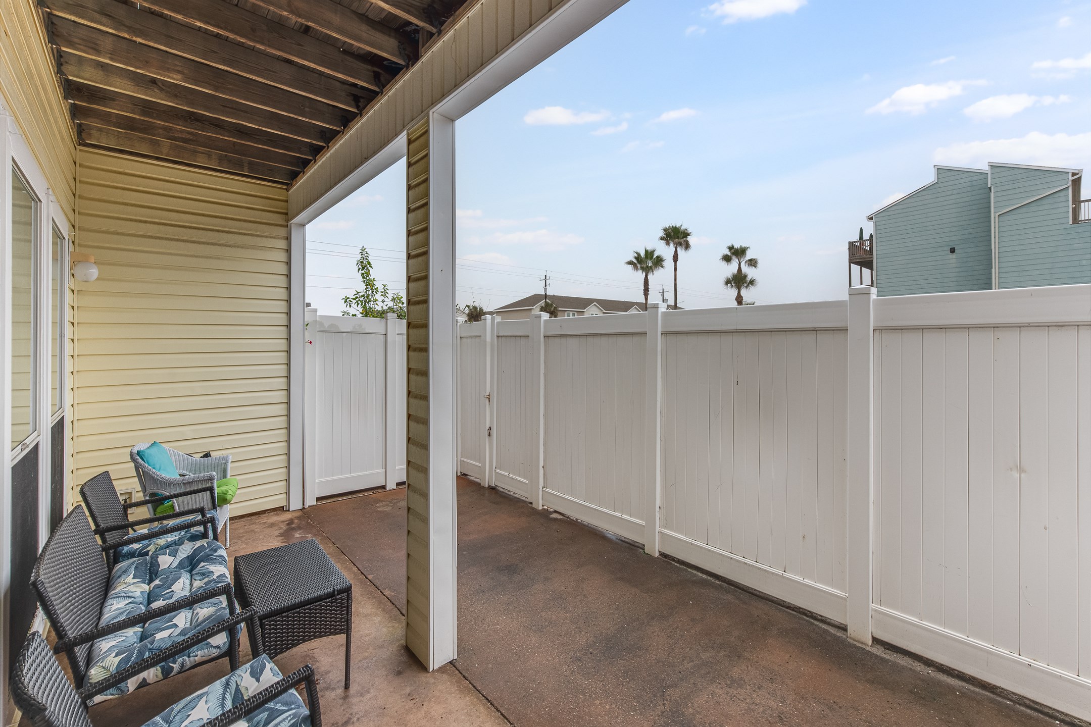 Private patio with cozy chairs for relaxing