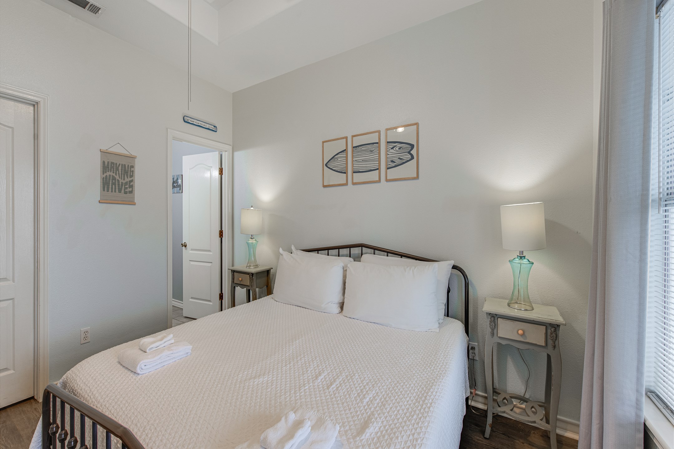 Master bedroom on the second floor with king size bed, private bathroom and flat screen TV
