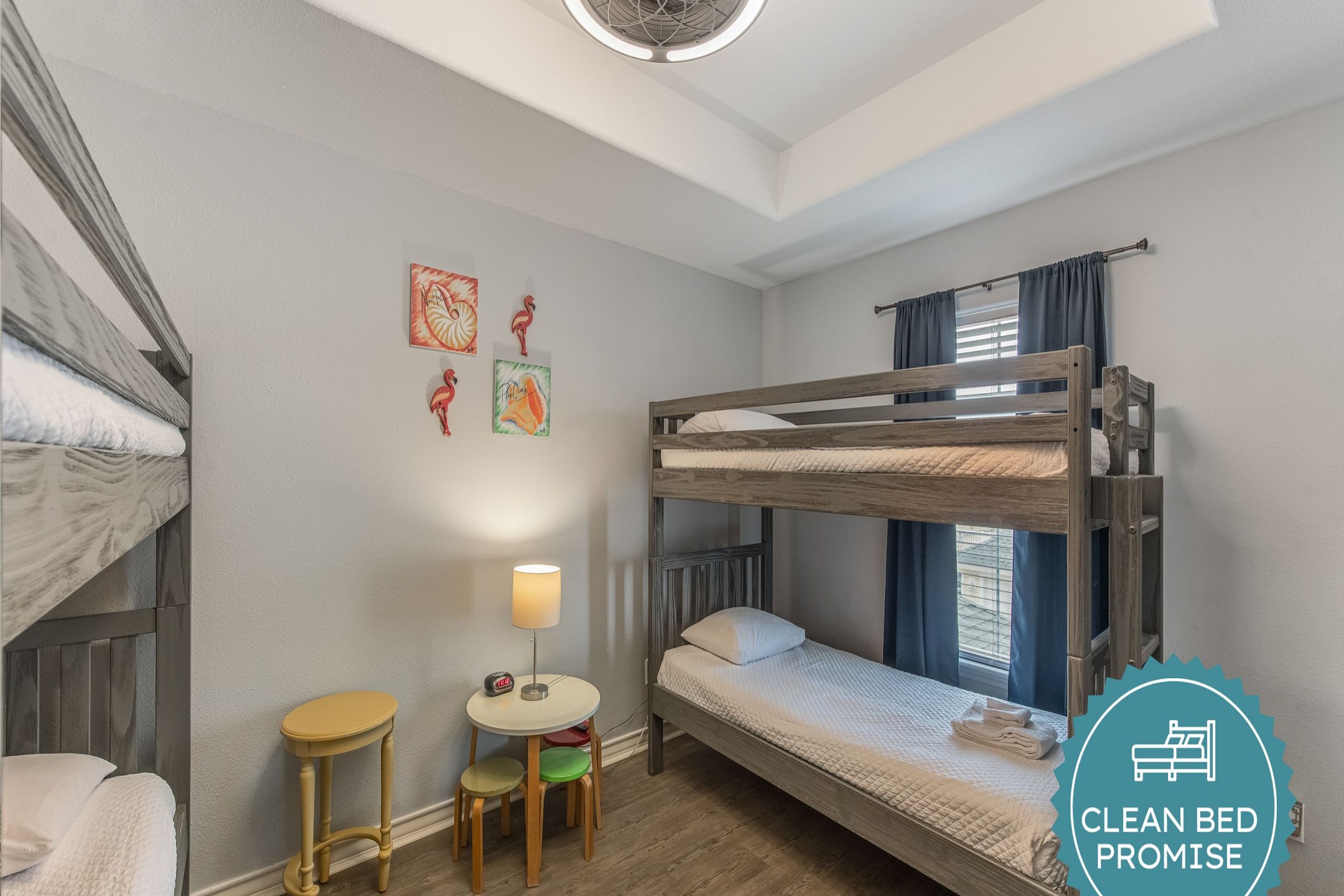 Sleep better at Padre Escapes with our exclusive Clean Bed Promise, providing fresh linens, comforters, and towels washed at high temperatures exceeding CDC recommendations, setting us apart for a truly restful vacation