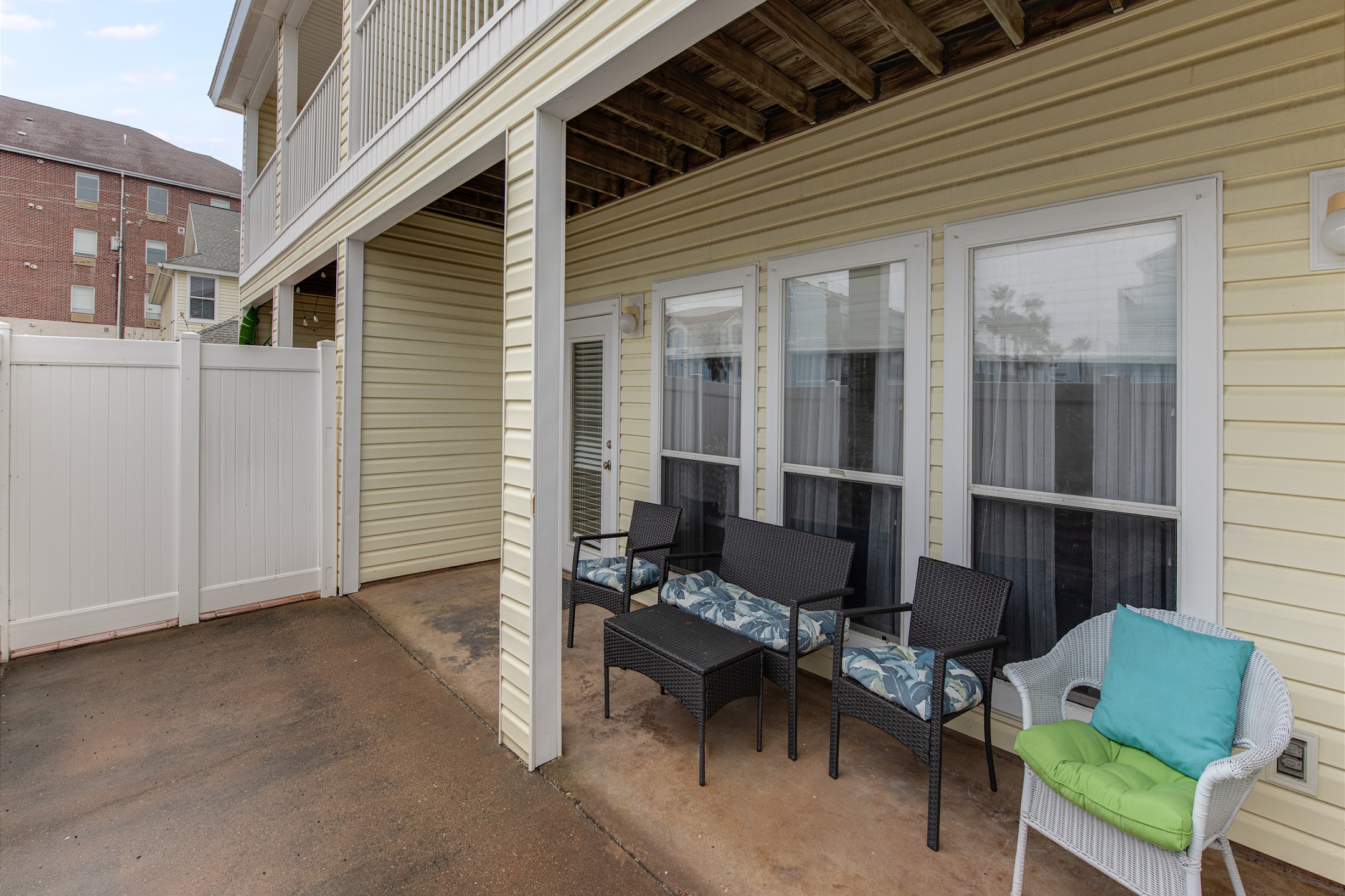 Private patio with cozy chairs for relaxing