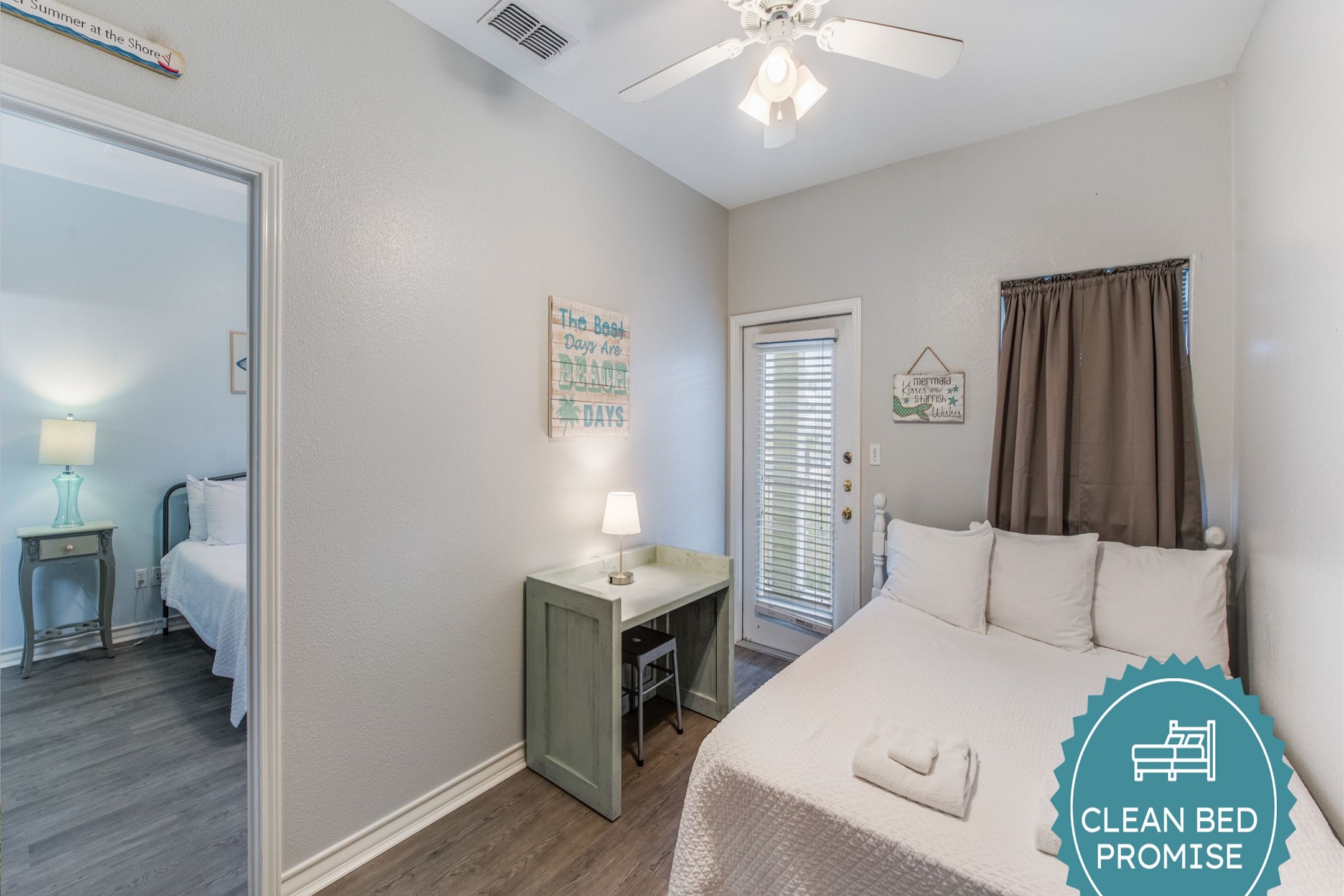 Sleep better at Padre Escapes with our exclusive Clean Bed Promise, providing fresh linens, comforters, and towels washed at high temperatures exceeding CDC recommendations, setting us apart for a truly restful vacation