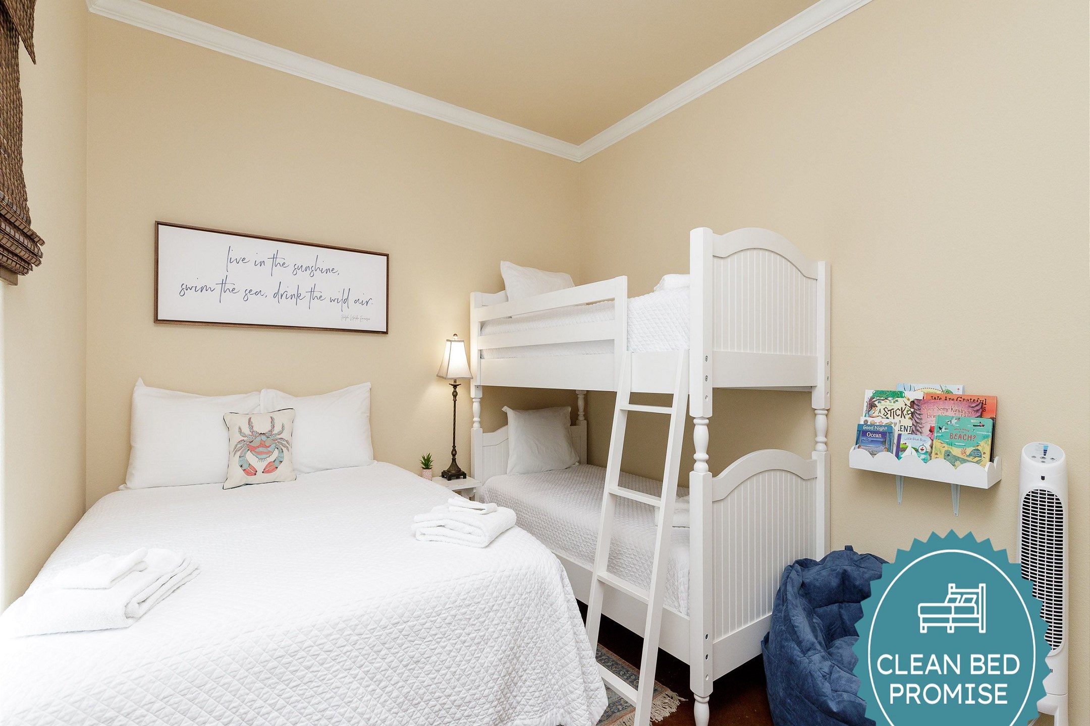 Sleep better at Padre Escapes with our exclusive Clean Bed Promise; providing fresh linens, comforters, and towels washed at high temperatures exceeding CDC recommendations, setting us apart for a truly restful vacation
