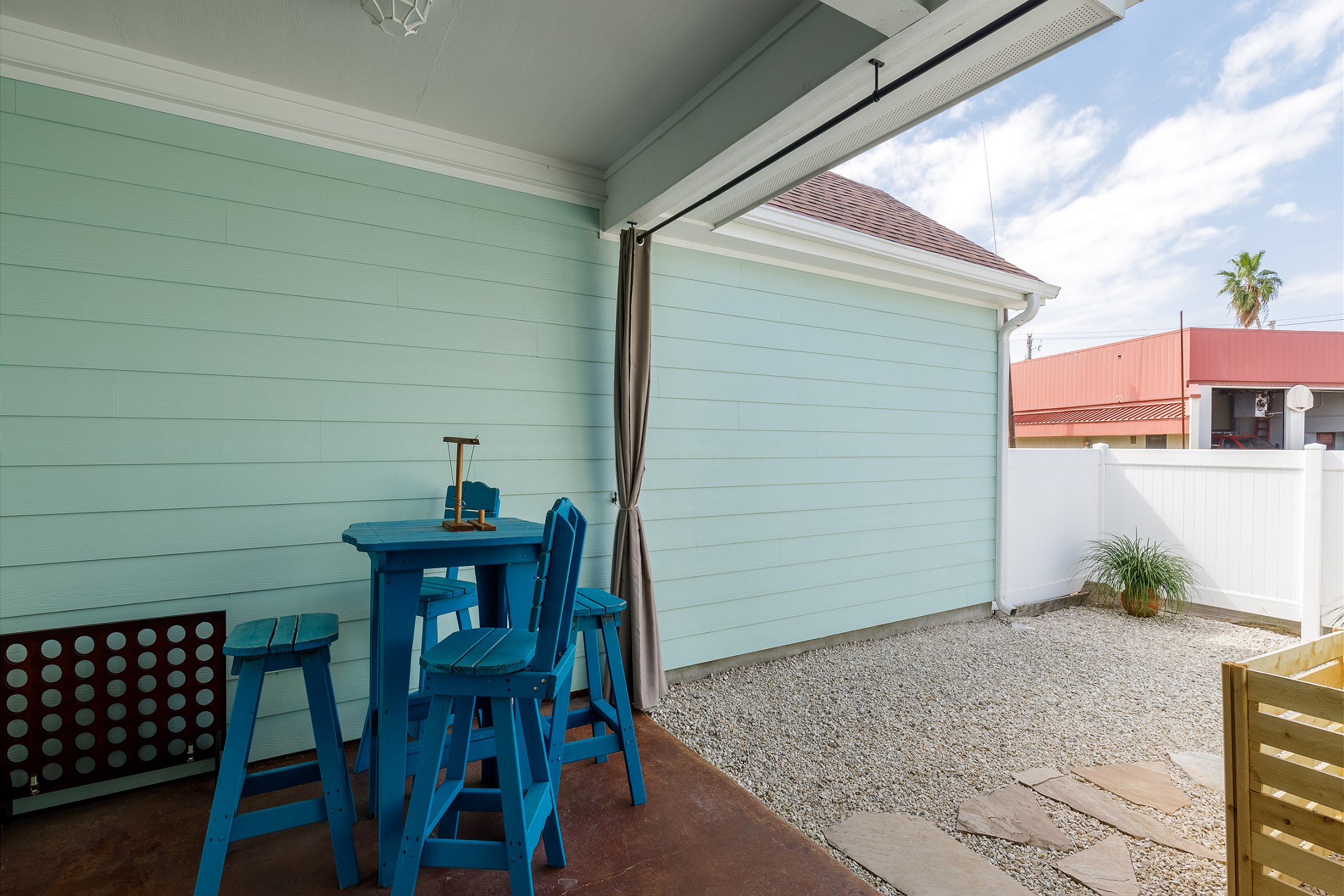 Private patio with table and chairs 