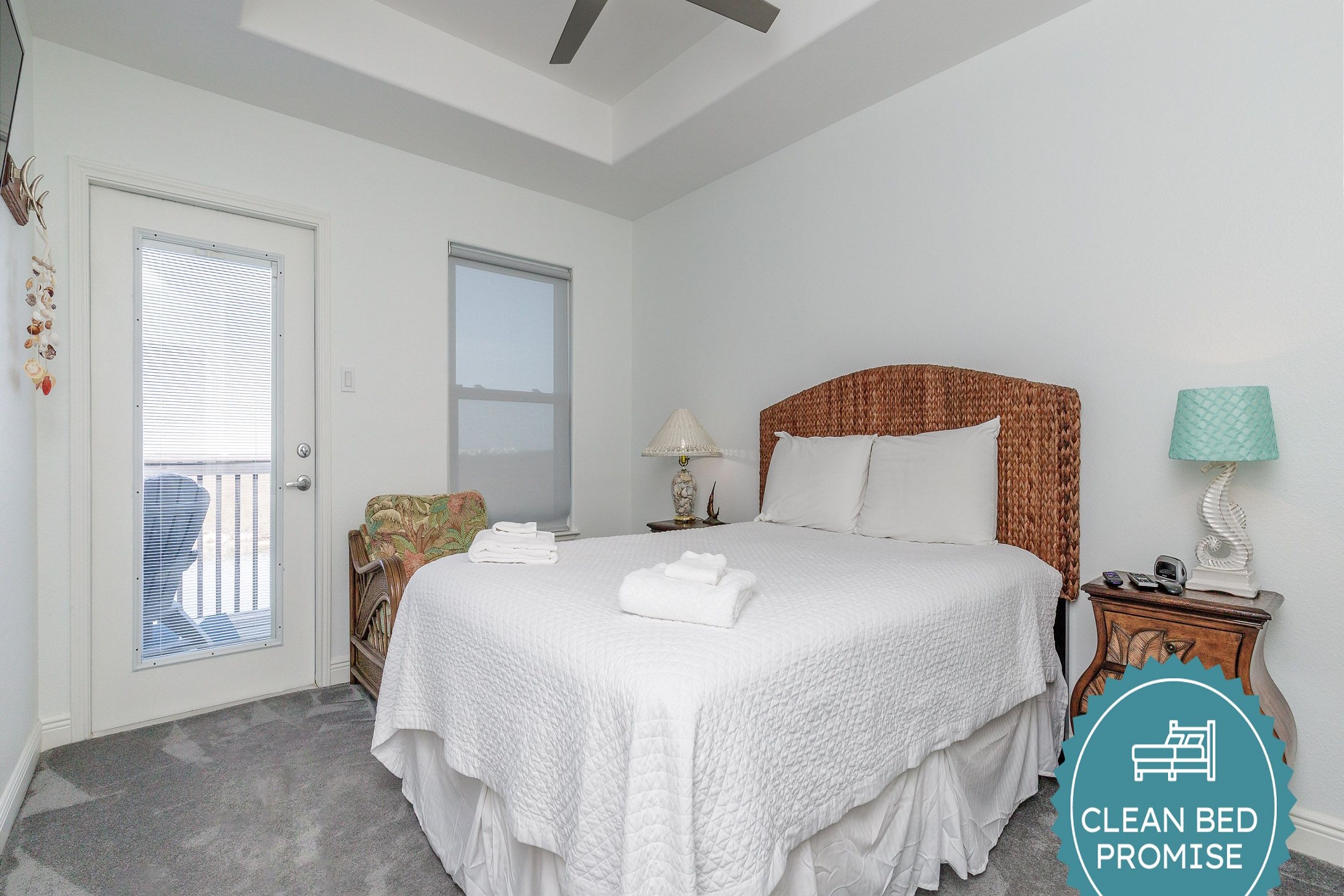 Sleep better at Padre Escapes with our exclusive Clean Bed Promise; providing fresh linens, comforters, and towels washed at high temperatures exceeding CDC recommendations, setting us apart for a truly restful vacation