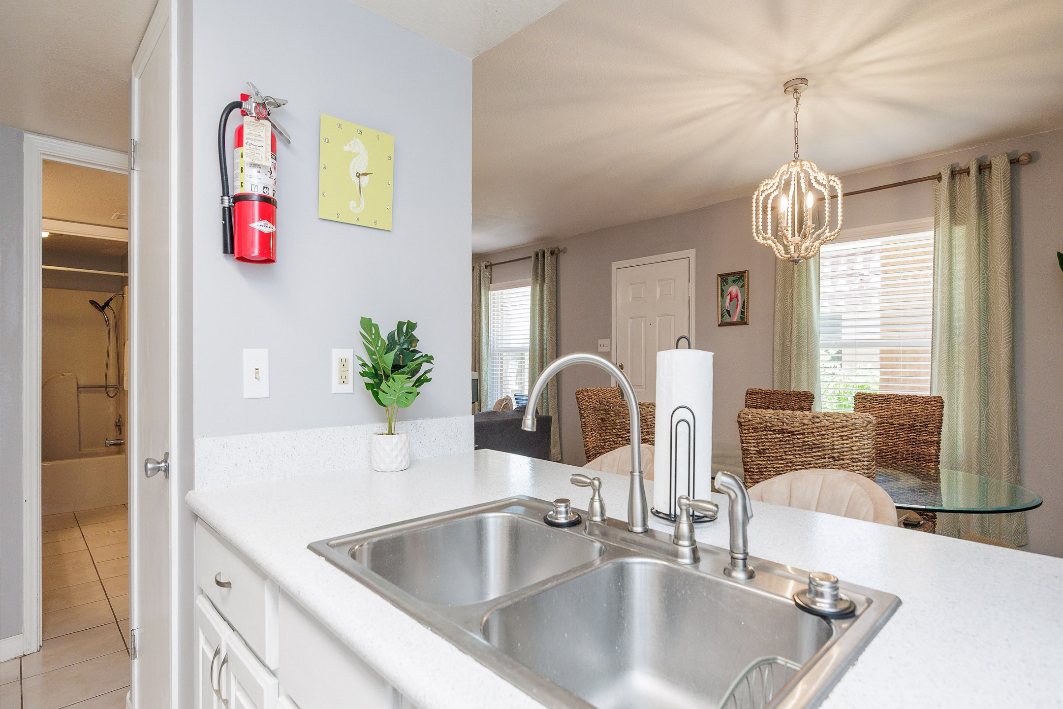 Kitchen area that overlooks the dining and living area 