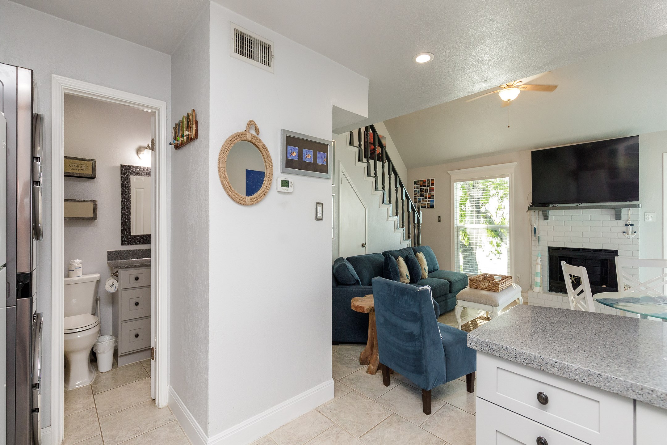 Spacious kitchen and living area with full bathroom downstairs
