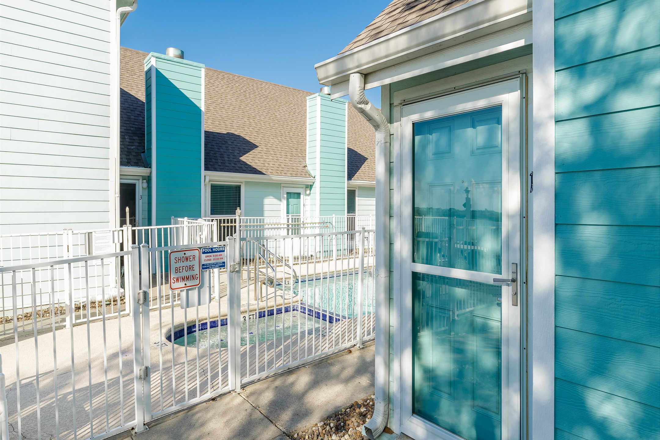 Front view of property with easy access directly to the pool
