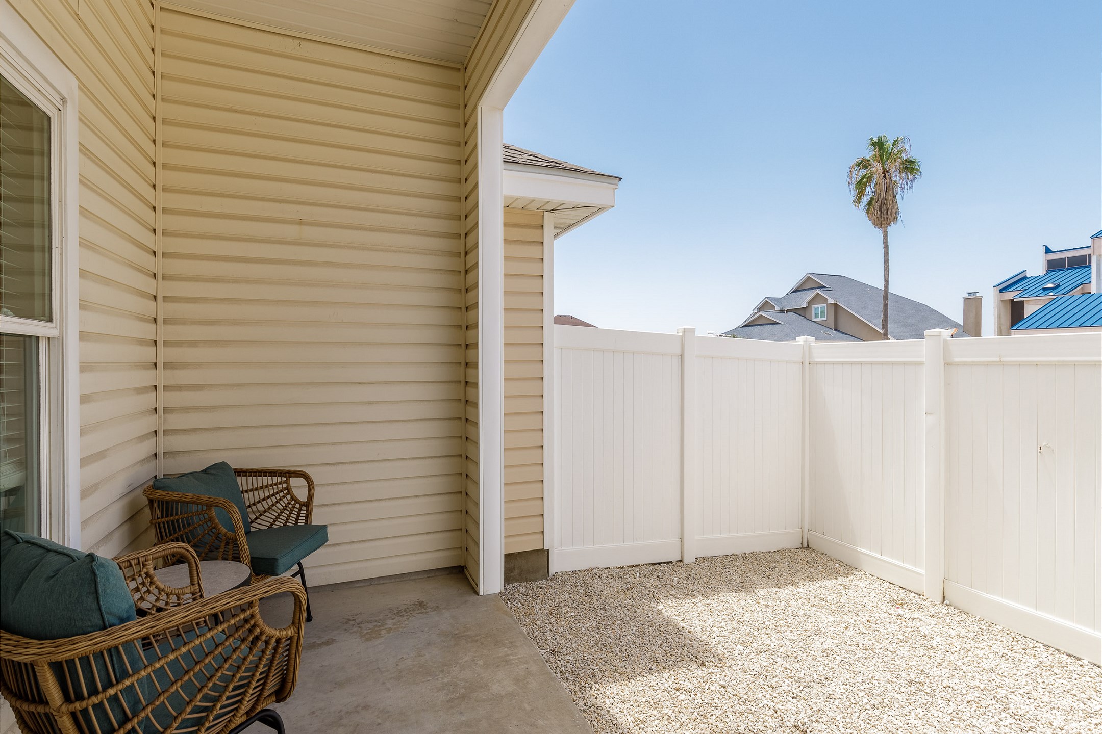 Fenced in patio to relax on vacation