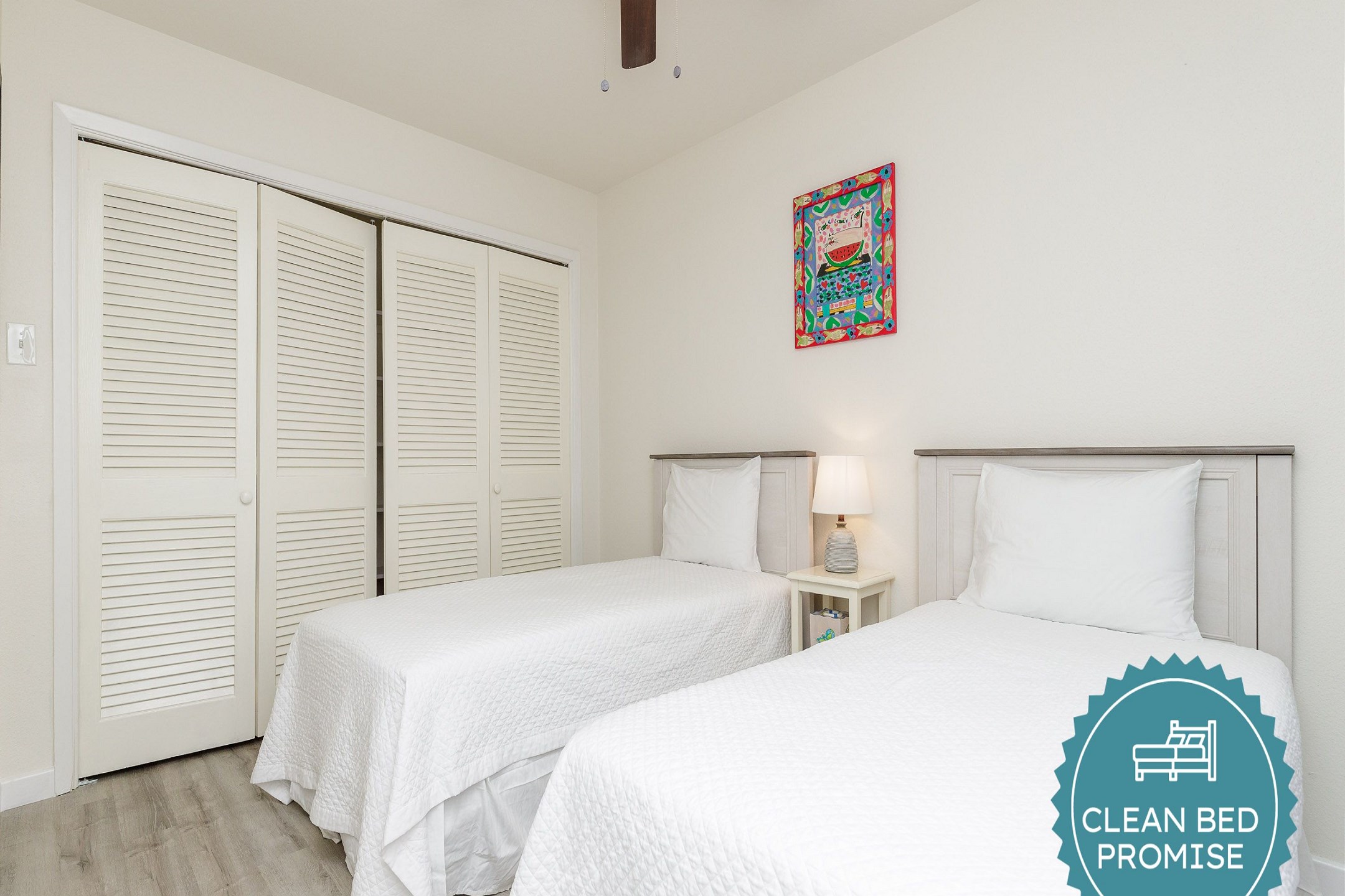 Sleep better at Padre Escapes with our exclusive Clean Bed Promise; providing fresh linens, comforters, and towels washed at high temperatures exceeding CDC recommendations, setting us apart for a truly restful vacation
